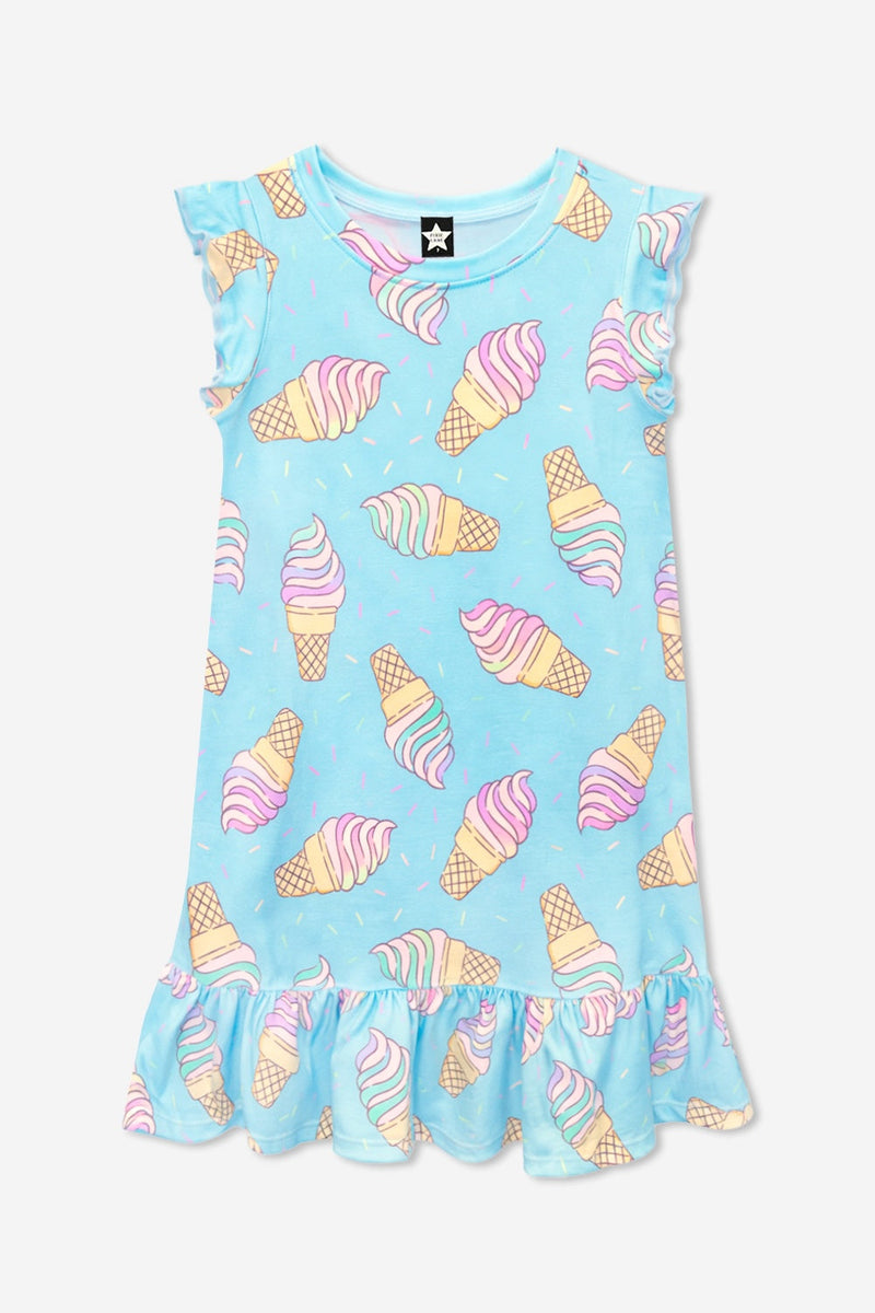 Simply Soft Flutter Sleeve Lounge Dress - Blue Rainbow Ice Cream