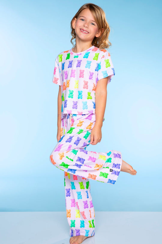 Simply Soft Easy Tee & Karate Pant in Lilac Rainbow Gummy Bear