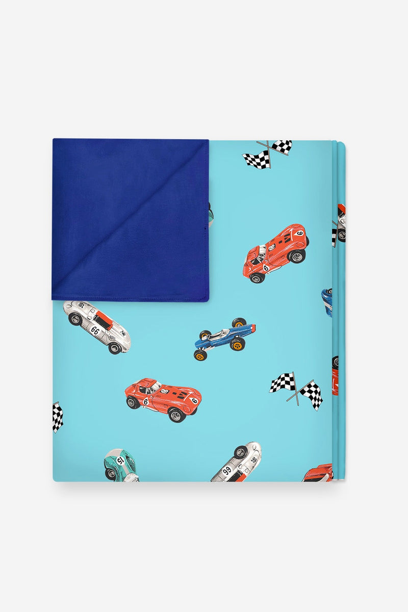Simply Soft Reversible Blanket - Vintage Teal Race Car - NEW!