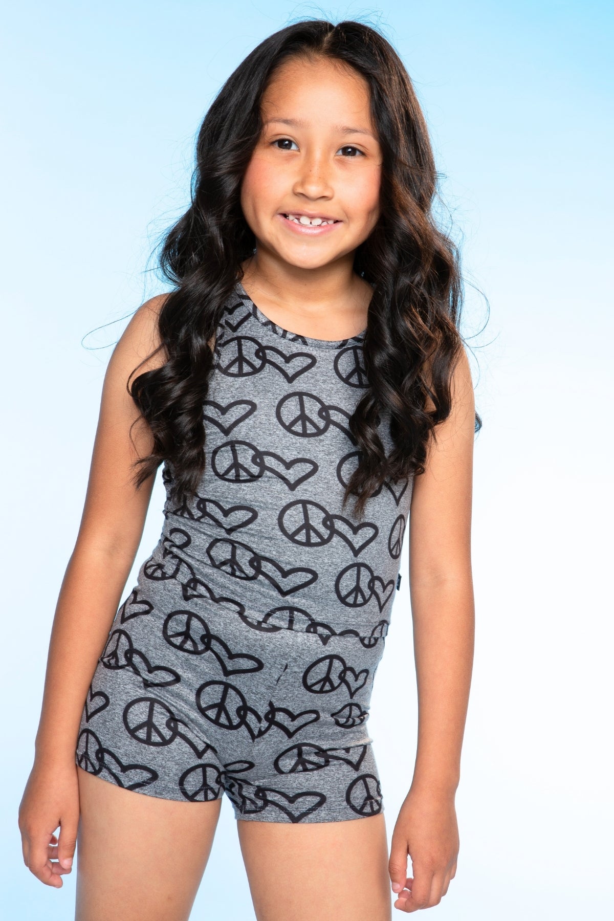 2-Pack Simply Soft Luxe Cropped Racerback Tank & Tumble Short - Light Blue Smile Star | Steel Black Peace Heart