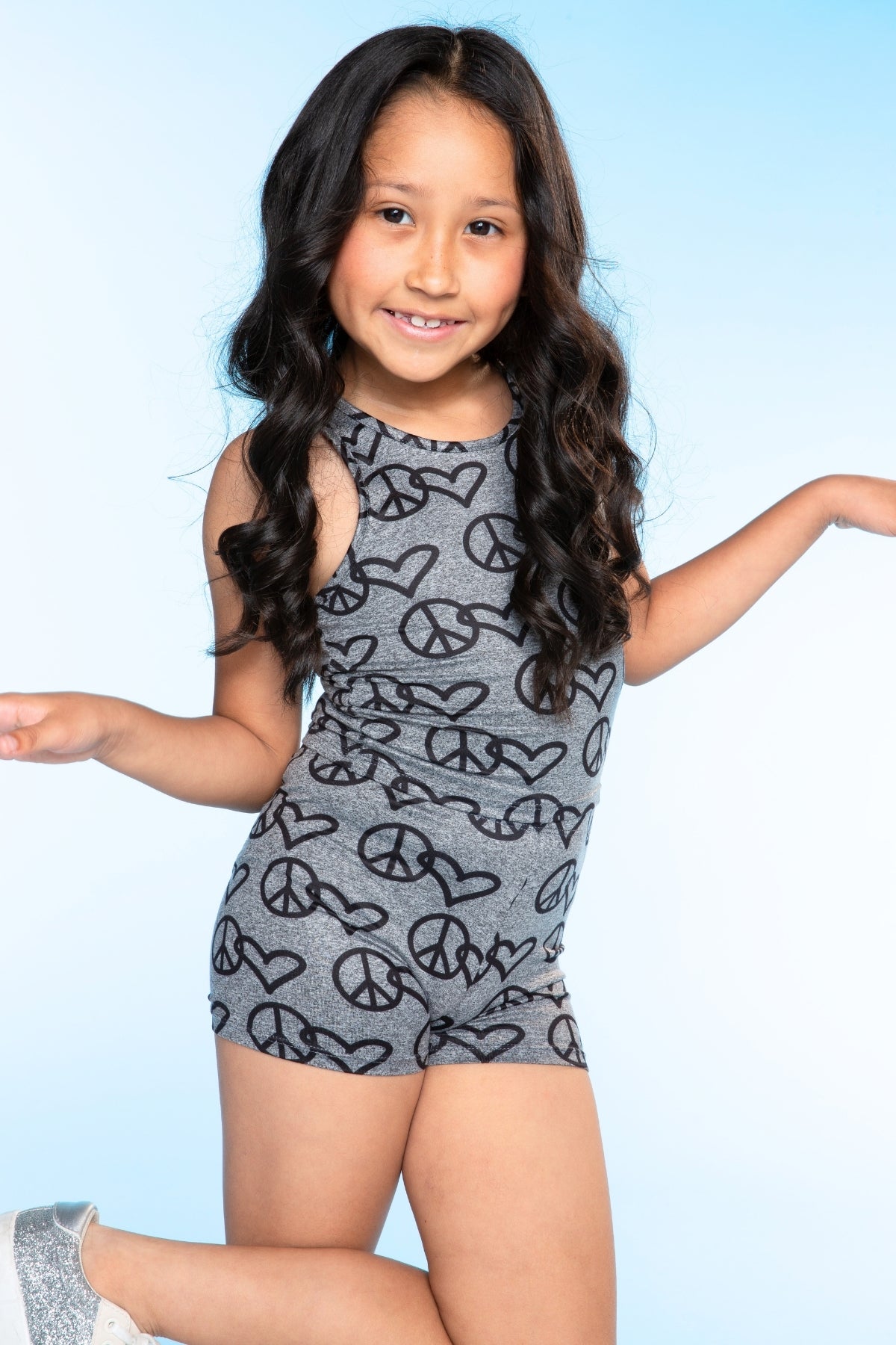 2-Pack Simply Soft Luxe Cropped Racerback Tank & Tumble Short - Light Blue Smile Star | Steel Black Peace Heart