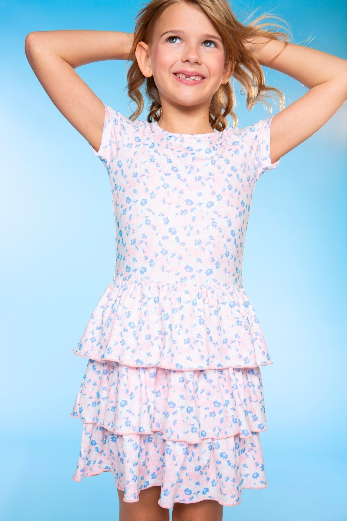 Simply Soft Short Sleeve Triple Ruffle Dress