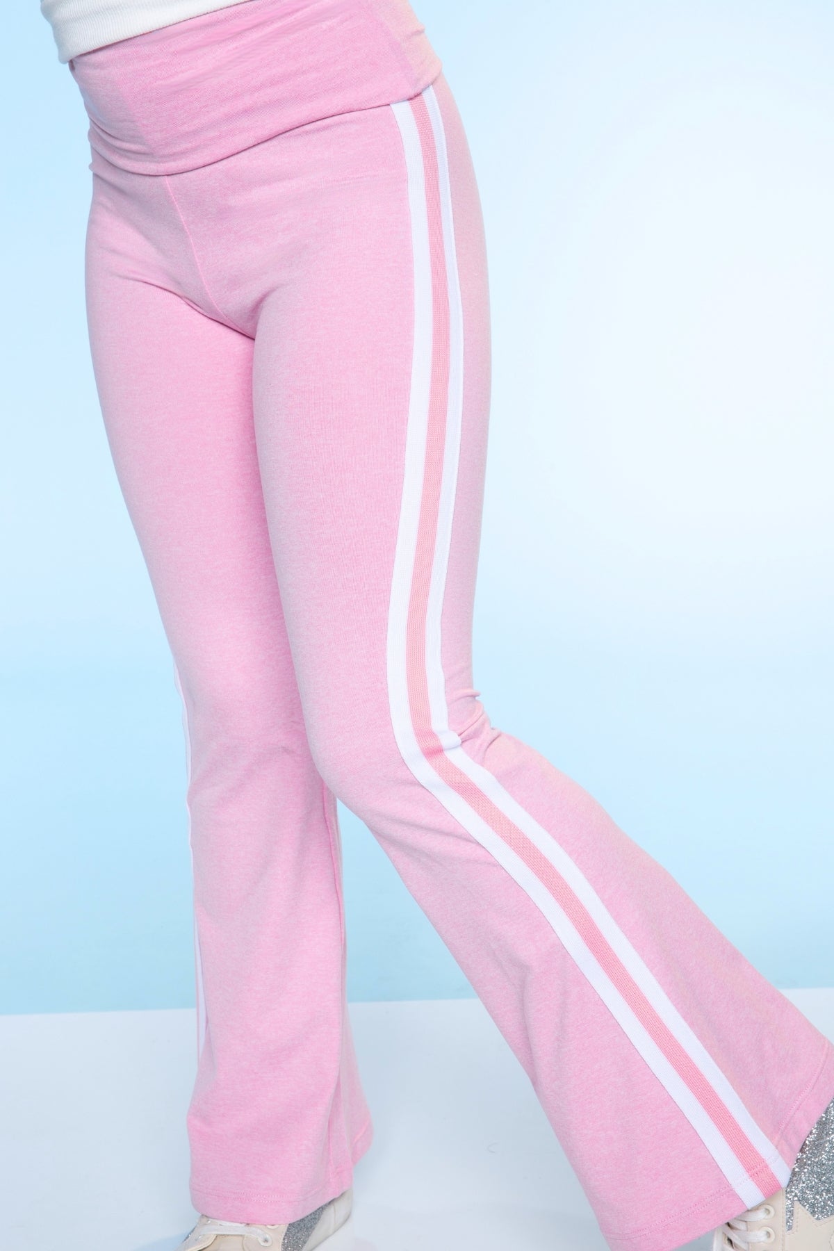 Simply Soft Luxe Foldover Flare - Dusty Pink White Stripe