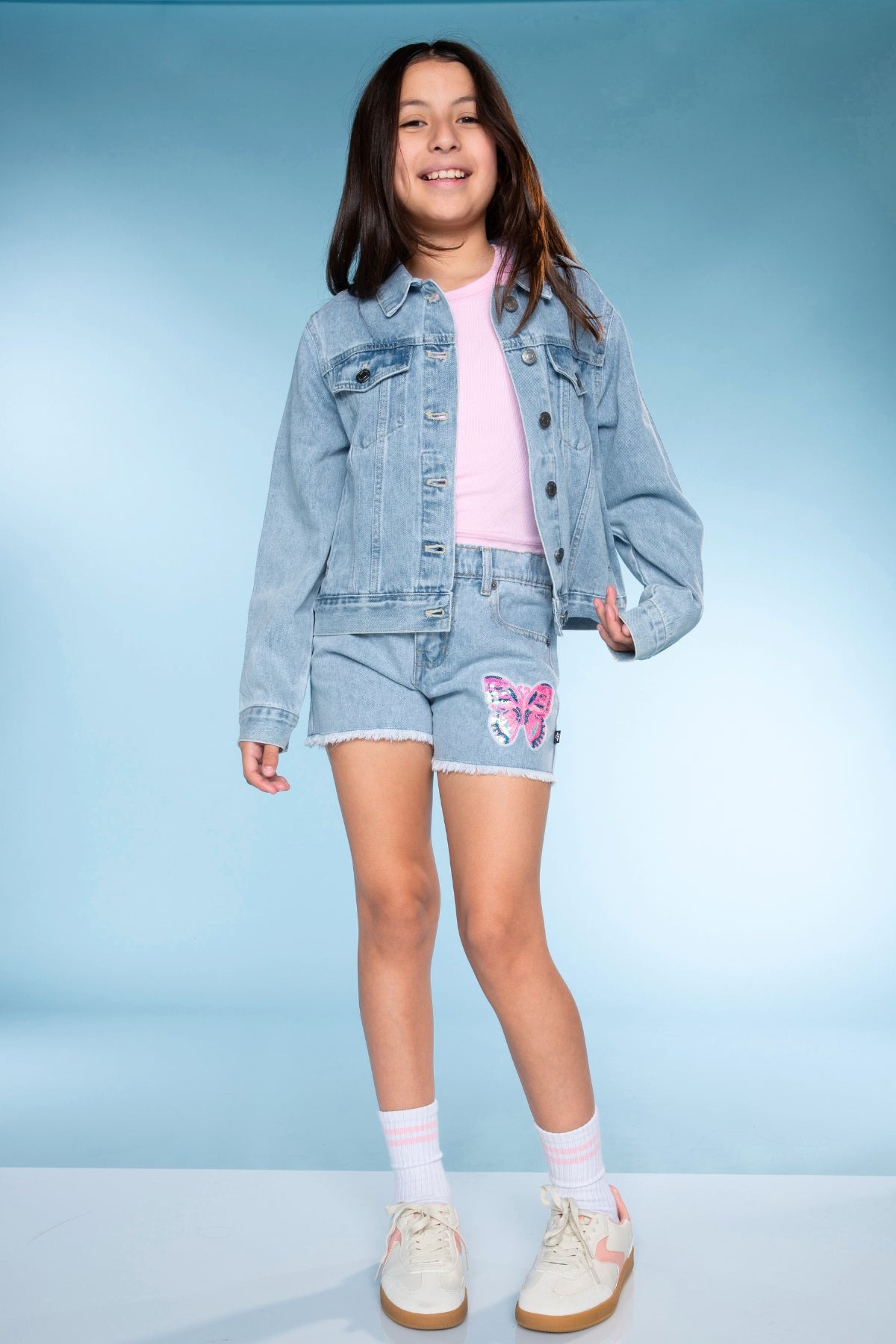 The Perfect Denim Jacket - Denim Sequin Leopard Heart