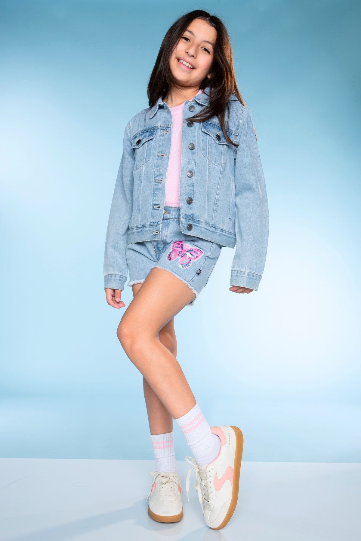 The Perfect Denim Jacket - Denim Sequin Leopard Heart