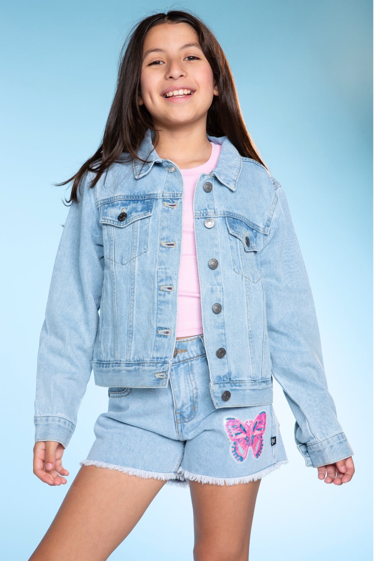 The Perfect Denim Jacket - Denim Sequin Leopard Heart