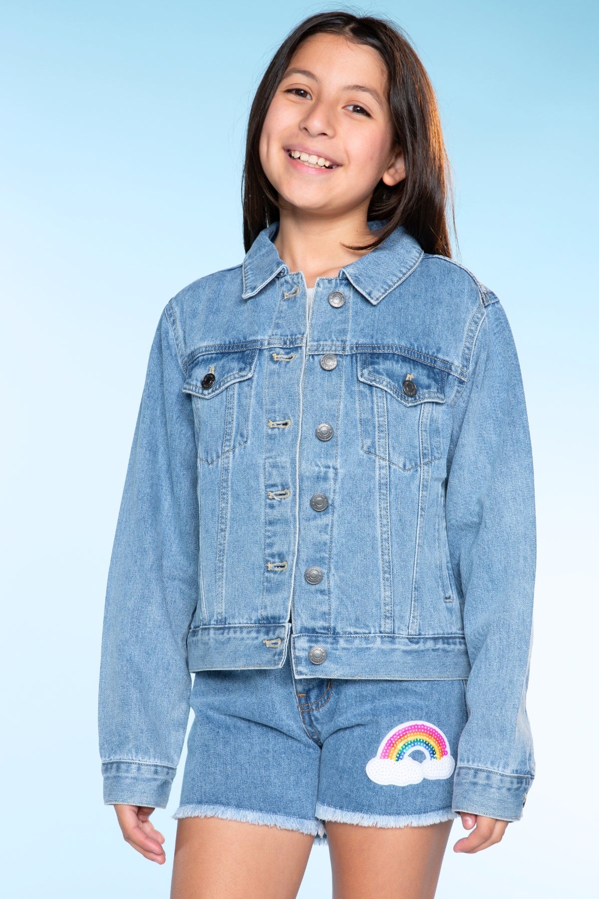 The Perfect Denim Jacket - Denim Sequin Leopard Heart