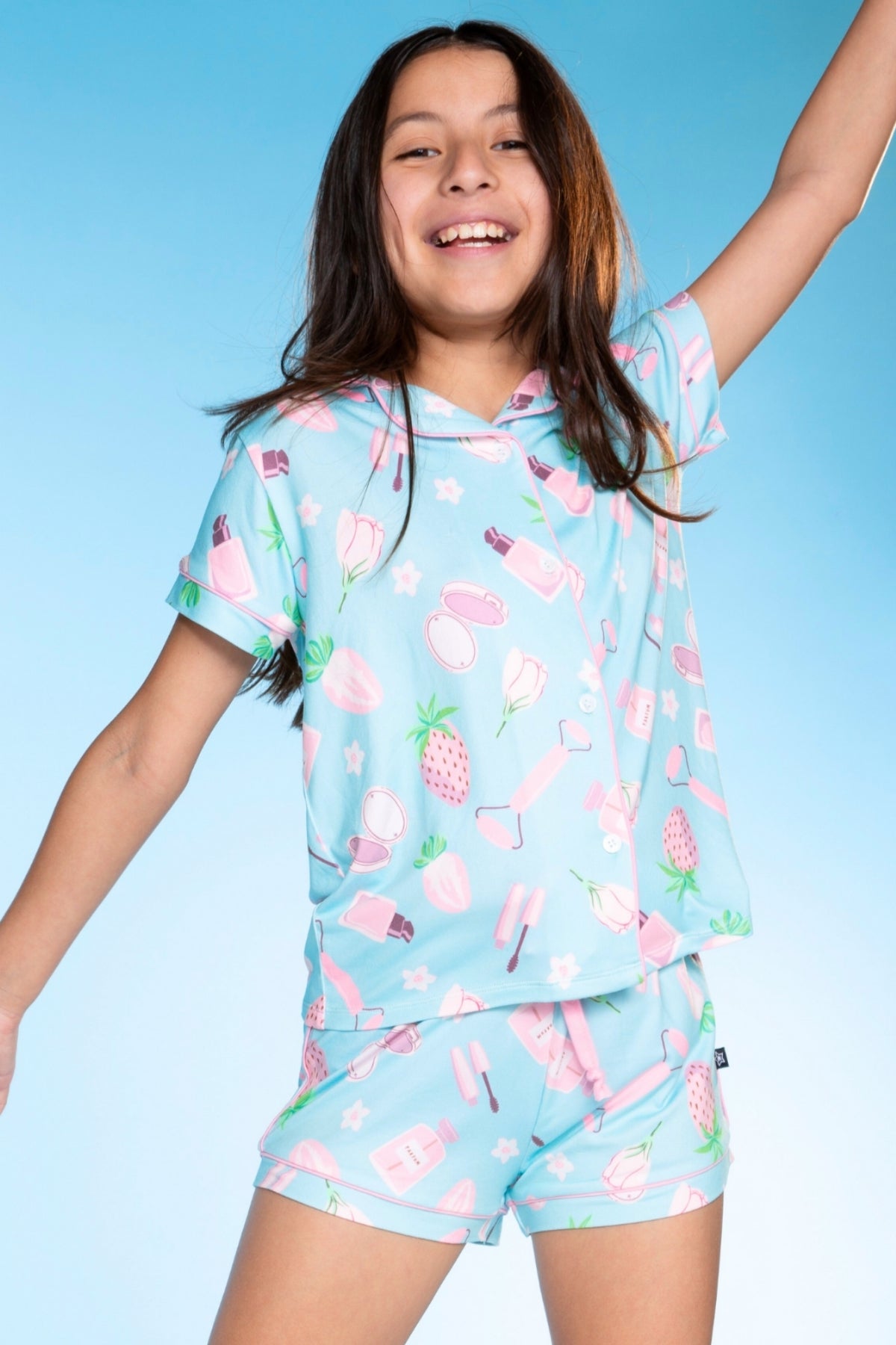 Short Sleeve Simply Soft Button Down Top & Short - Pink Ditsy Floral