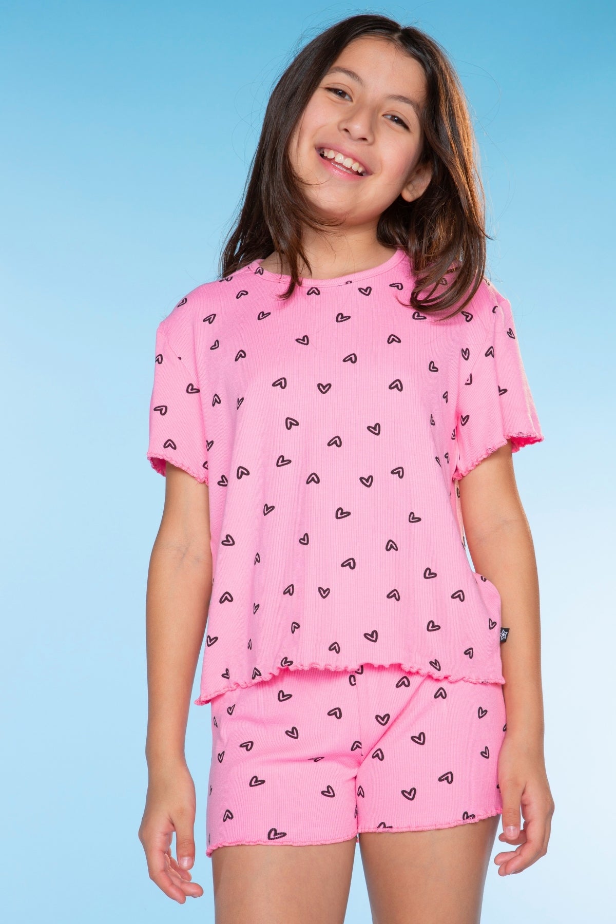 Ultra Soft Ribbed Lettuce Hem Easy Tee & Short Set - Ice Orchid Star