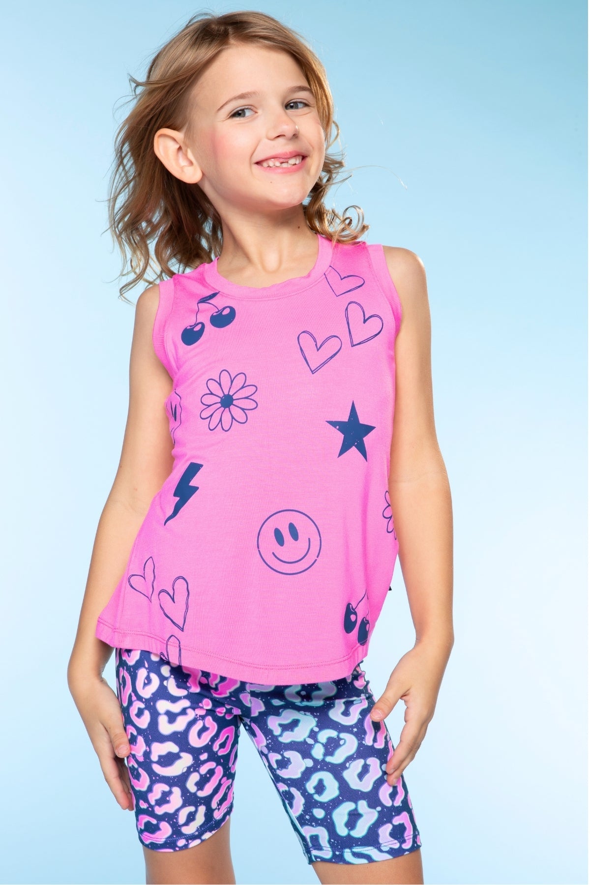 Simply Soft Biker Short - Denim Leopard Splatter