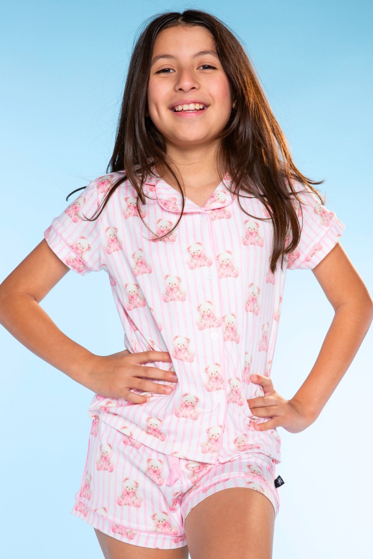 Short Sleeve Simply Soft Button Down Top & Short - Pink Ditsy Floral