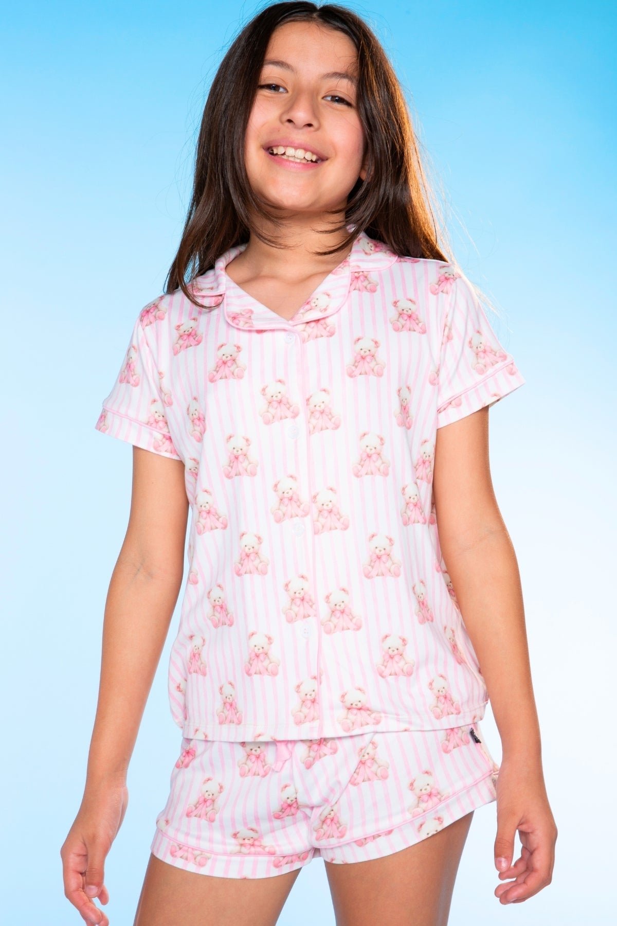 Short Sleeve Simply Soft Button Down Top & Short - Pink Ditsy Floral