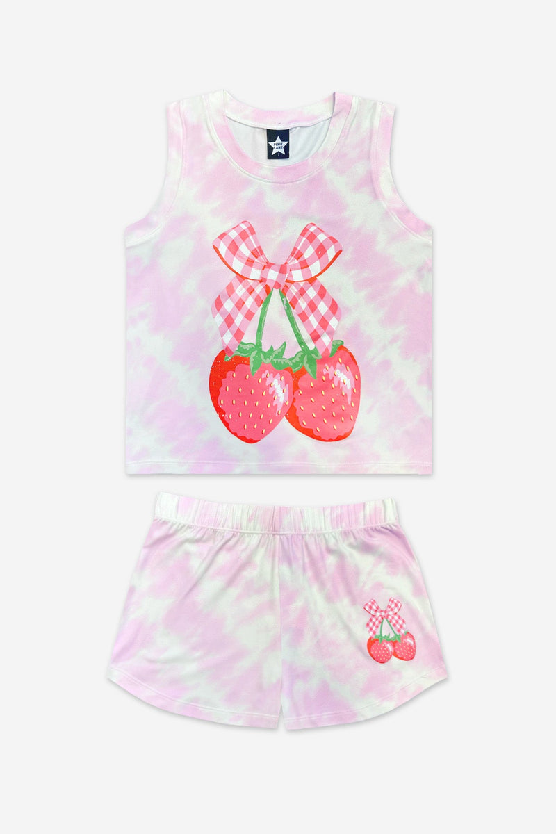 Simply Soft Tank & Dolphin Short Set - Pink Tie Dye Strawberry Bow