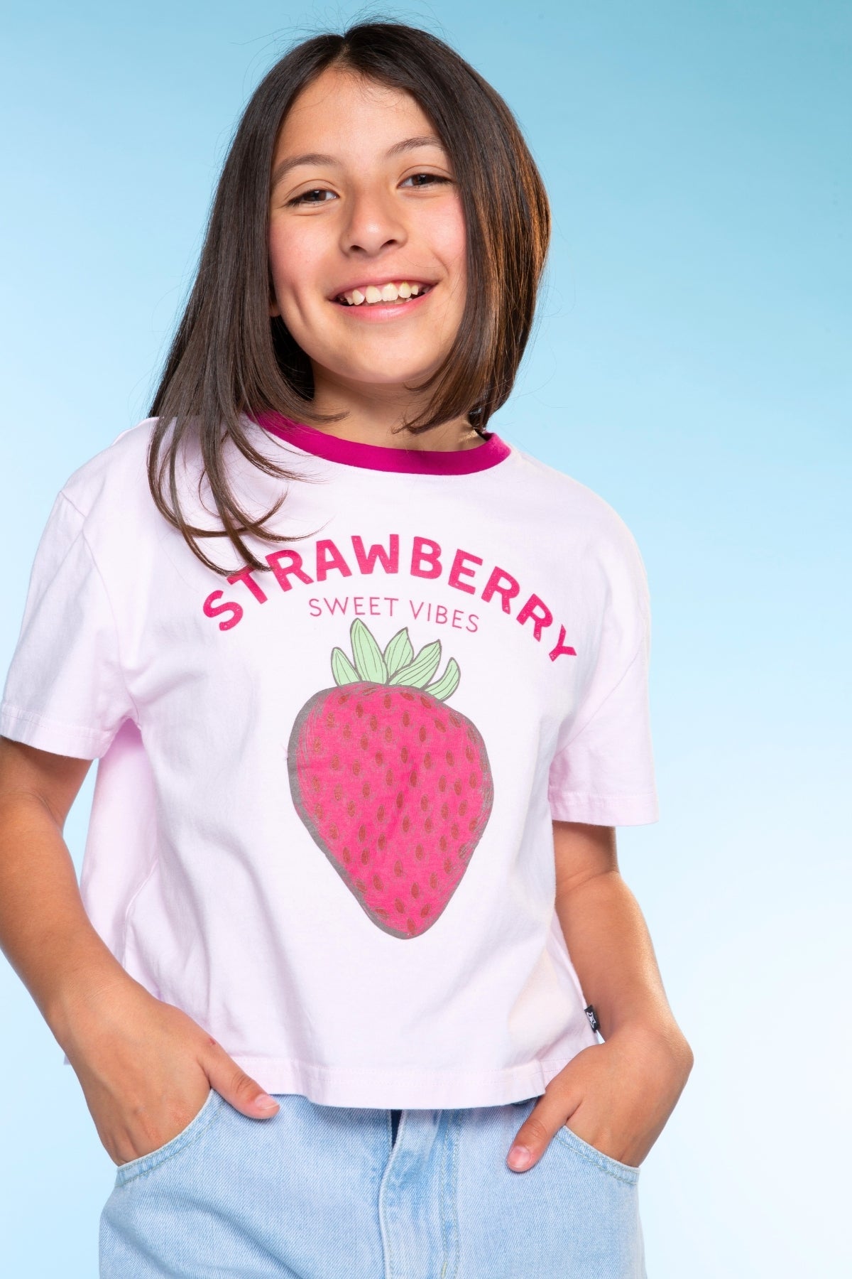 Washed Cotton Drop Shoulder Tee. - Pink Strawberry Vibes - NEW!