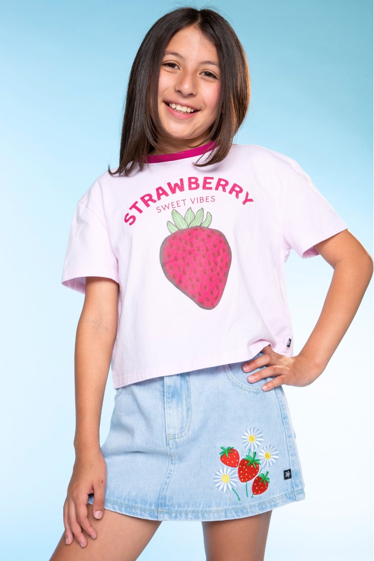 Washed Cotton Drop Shoulder Tee. - Pink Strawberry Vibes - NEW!
