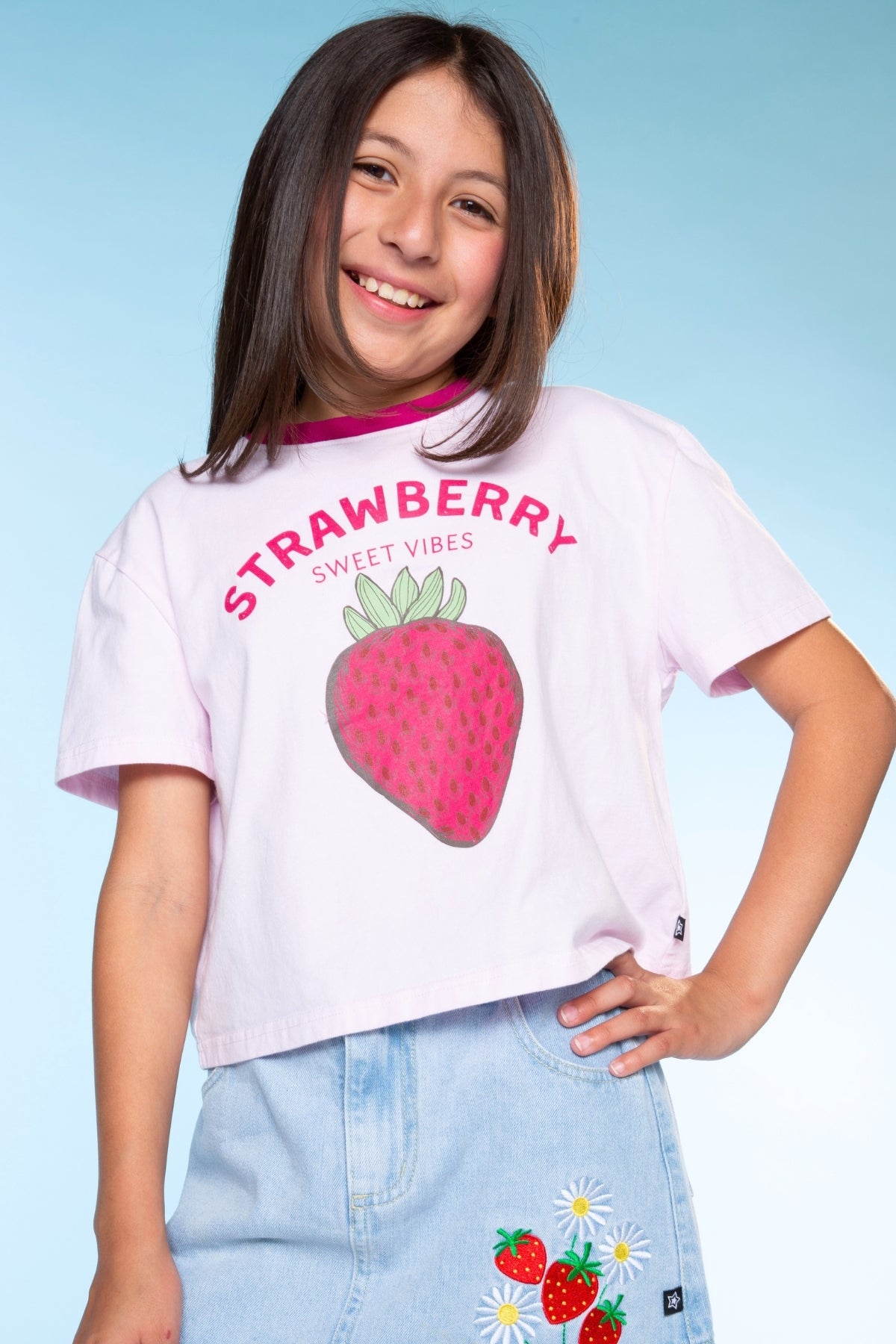 Washed Cotton Drop Shoulder Tee. - Pink Strawberry Vibes - NEW!