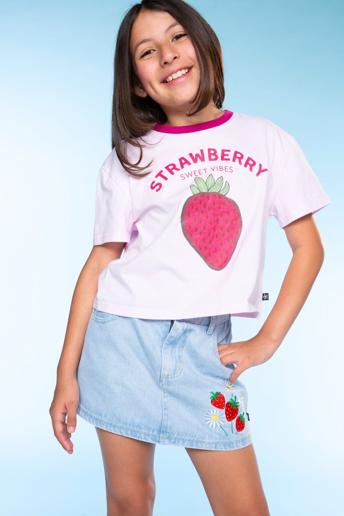 Washed Cotton Drop Shoulder Tee. - Pink Strawberry Vibes - NEW!