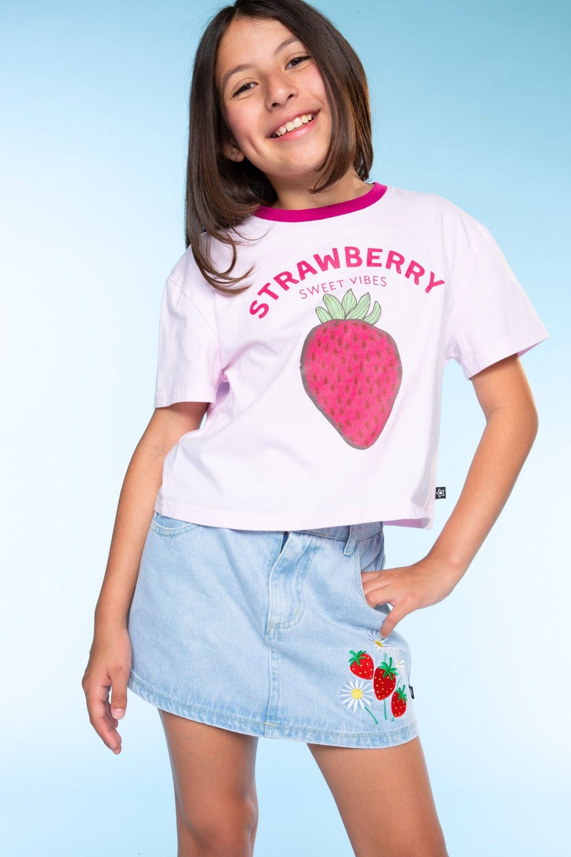 Washed Cotton Drop Shoulder Tee. - Pink Strawberry Vibes - NEW!