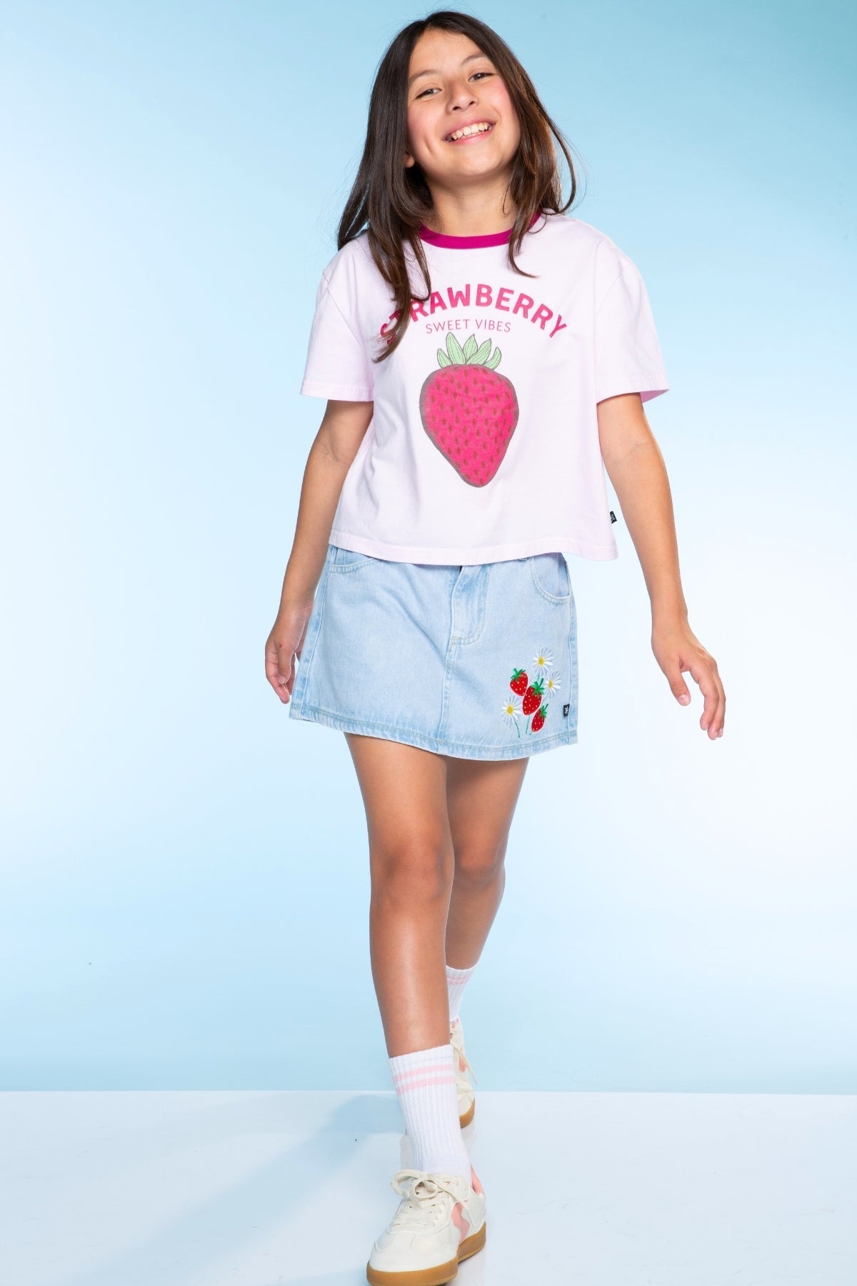 Washed Cotton Drop Shoulder Tee. - Pink Strawberry Vibes - NEW!