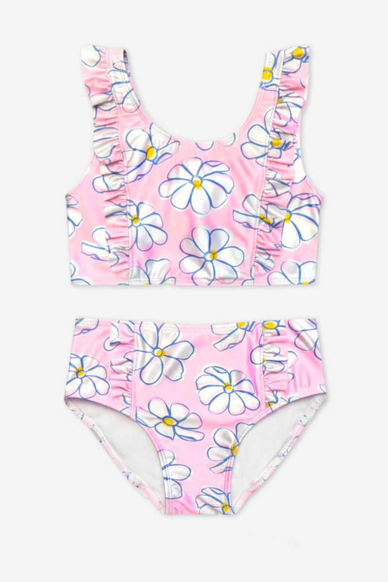 Ruffle Two Piece Swimsuit - Pink Ivory Daisy - NEW!