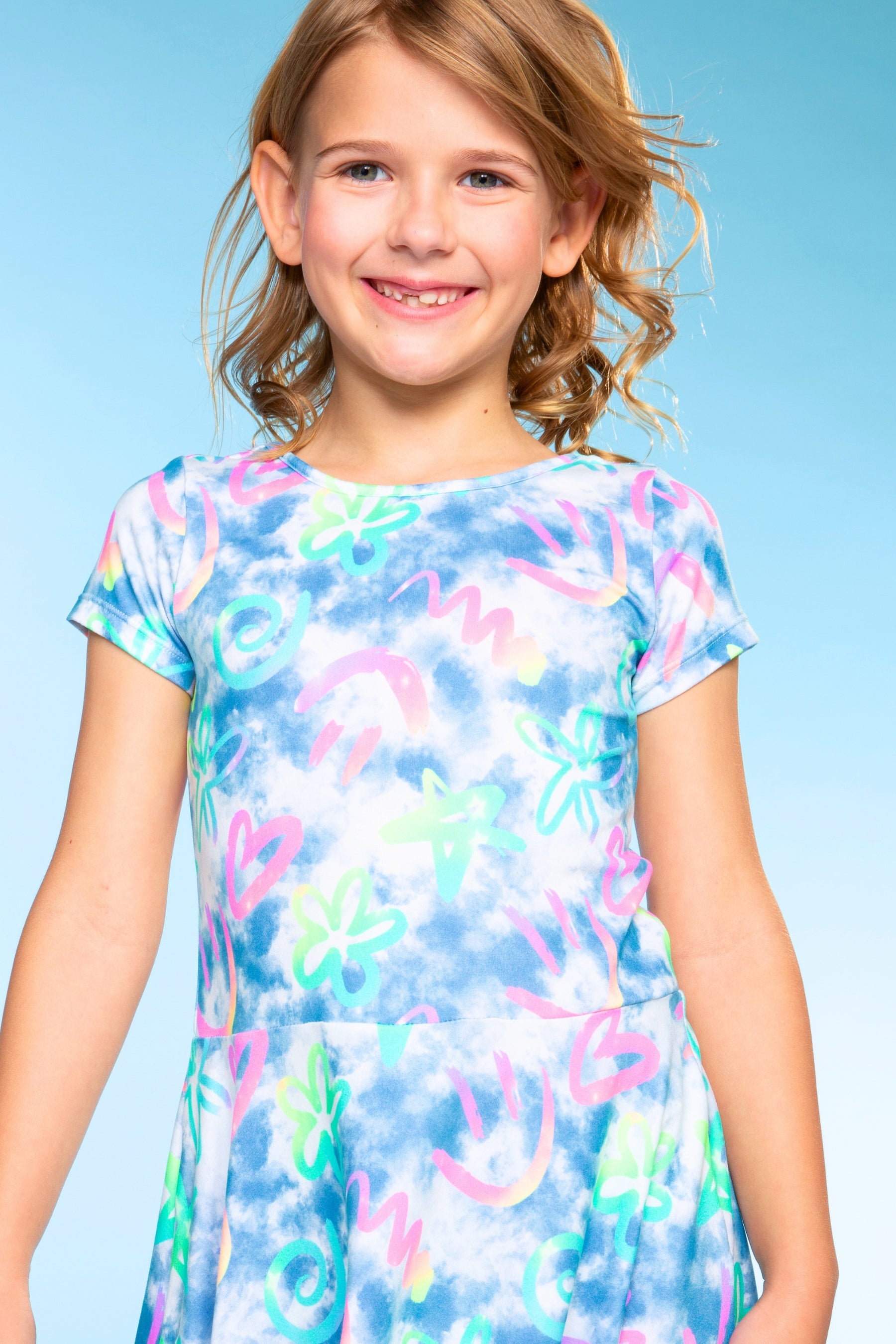 2-Pack Simply Soft Short Sleeve Skater Dress - Denim Rainbow Graffiti | Denim Leopard Splatter