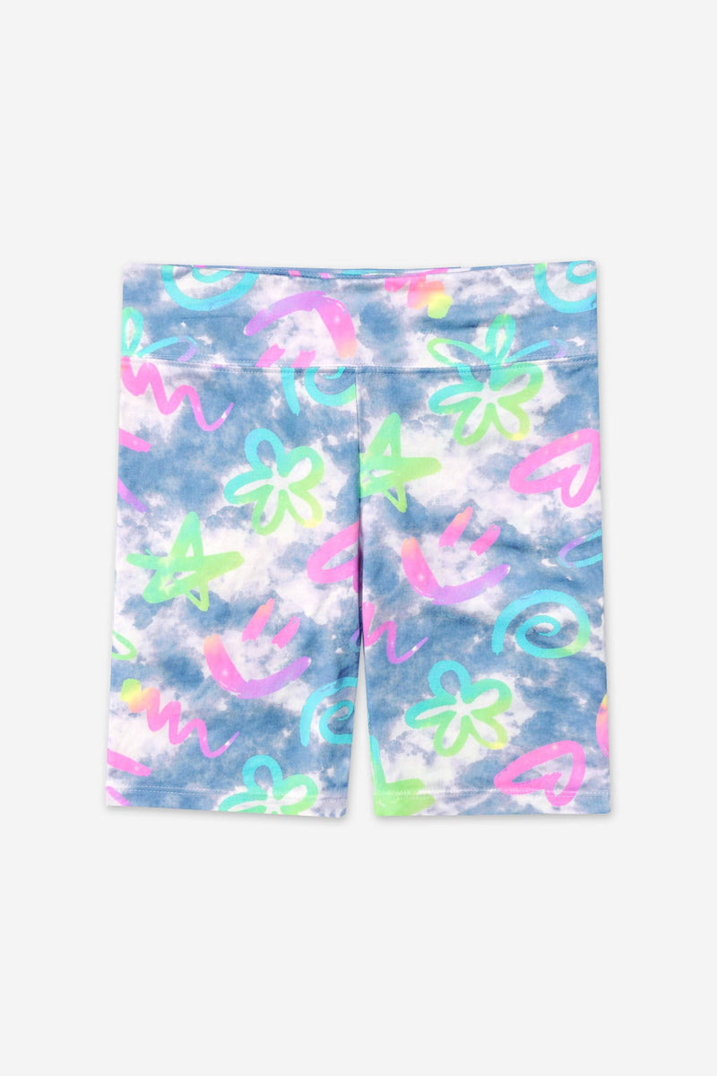 Simply Soft Biker Short - Denim Rainbow Graffiti