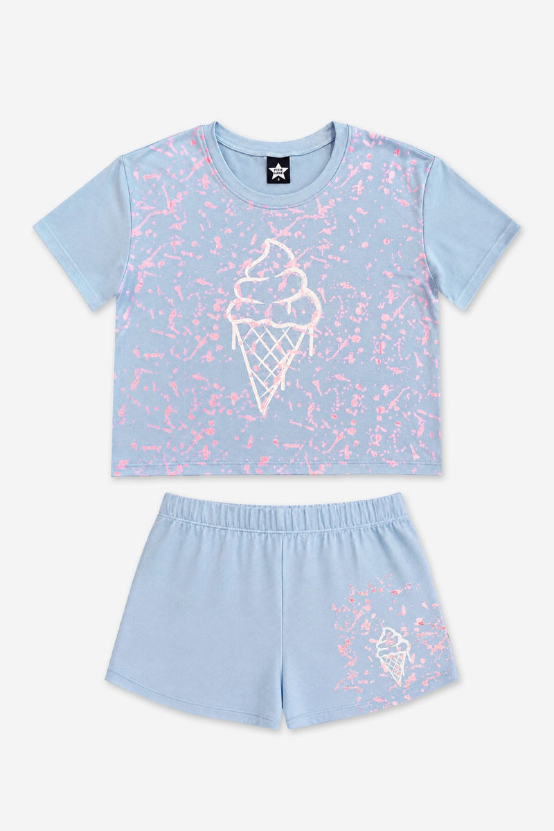 Simply Soft Easy Tee & Dolphin Short Set - Lt Blue Pink Foil Ice Cream - NEW!
