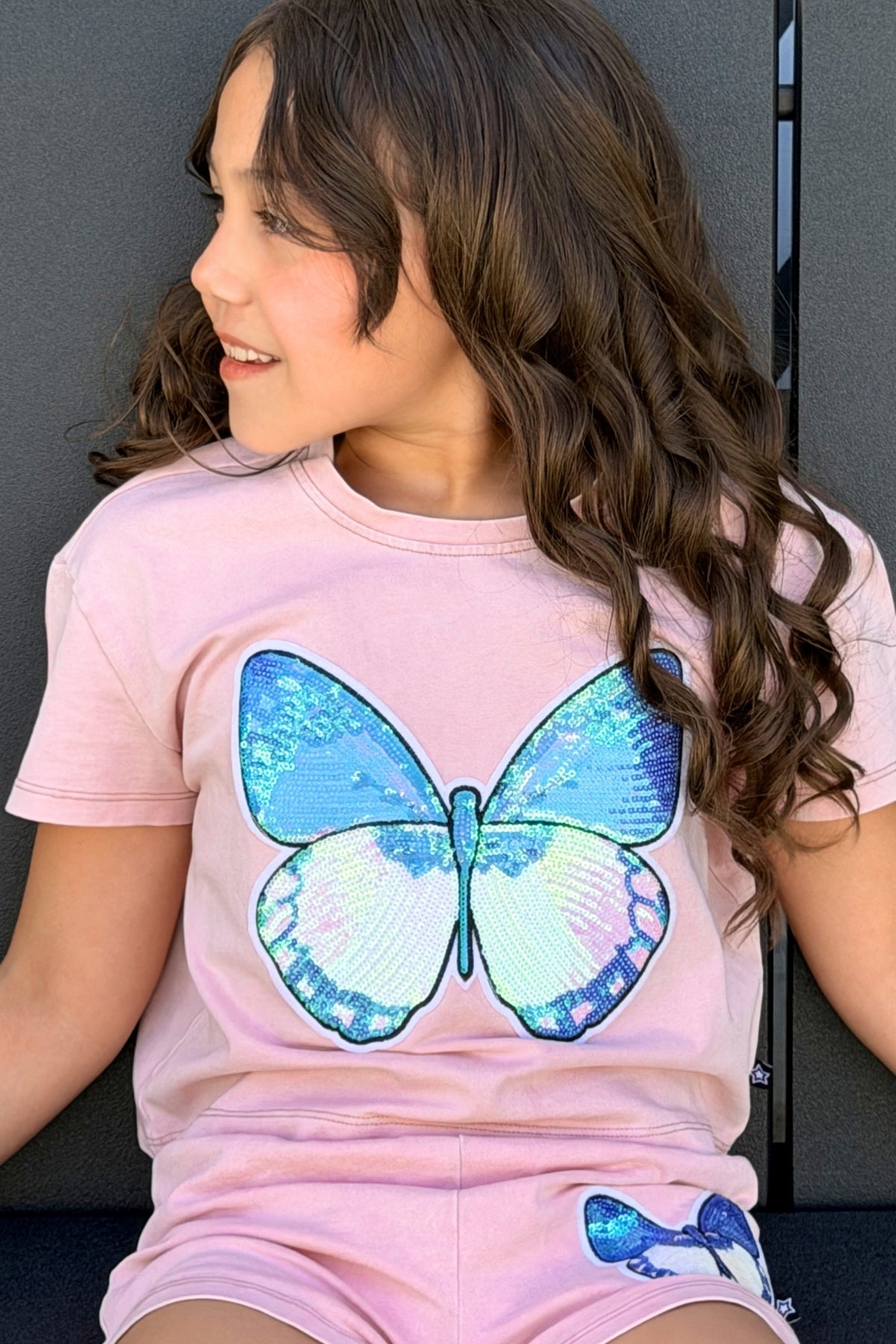 Vintage Washed Cotton Easy Tee & Dolphin Short Set - Pink Butterfly