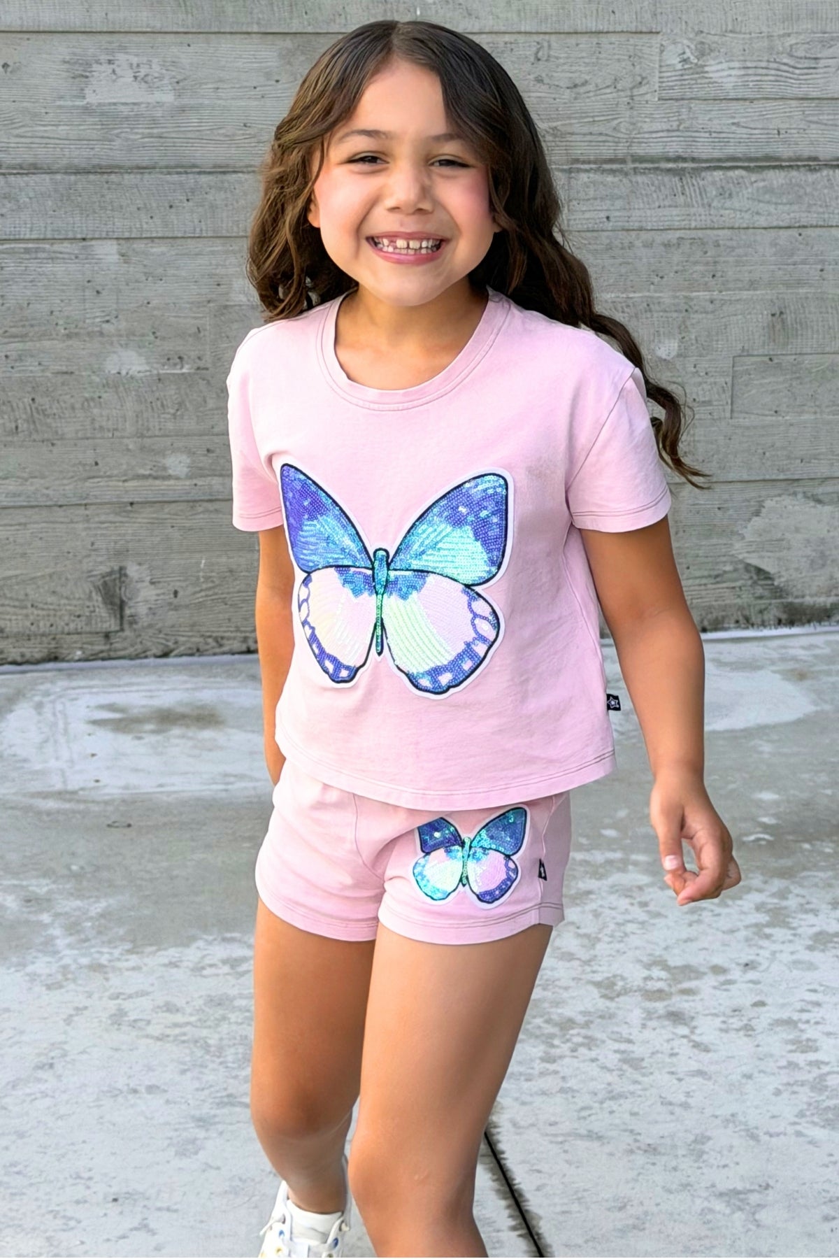 Vintage Washed Cotton Easy Tee & Dolphin Short Set - Pink Butterfly