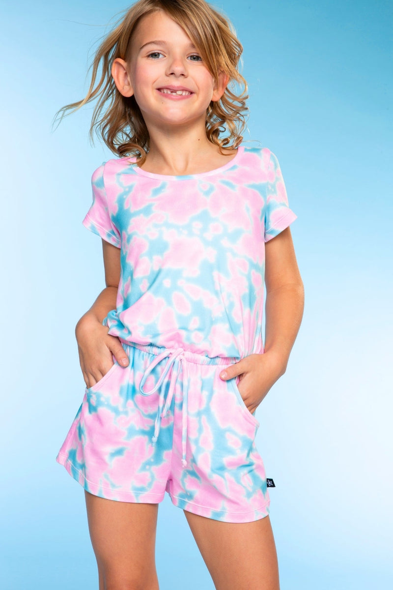 Simply Soft Short Sleeve Romper - Pink Teal Tie Dye - NEW!