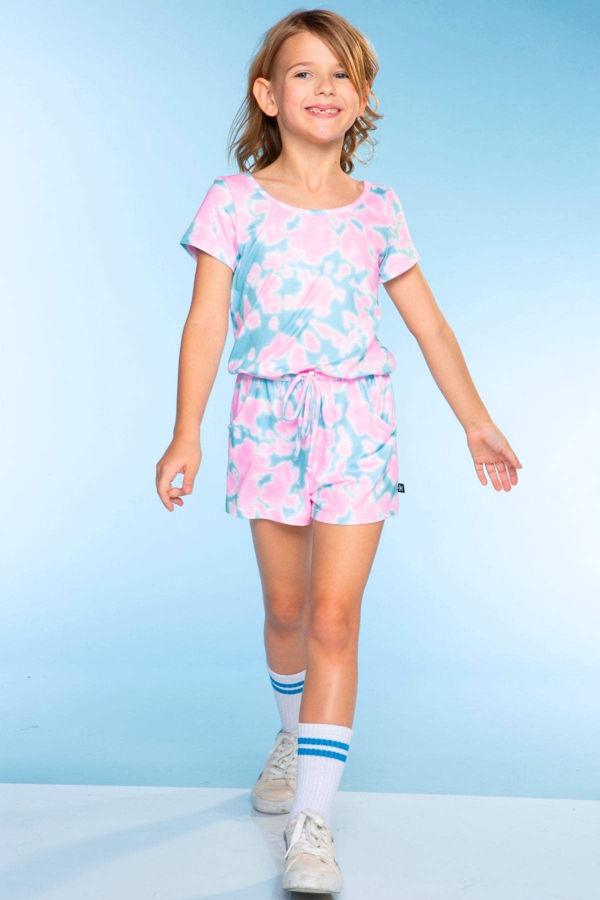 Simply Soft Short Sleeve Romper - Pink Teal Tie Dye - NEW!