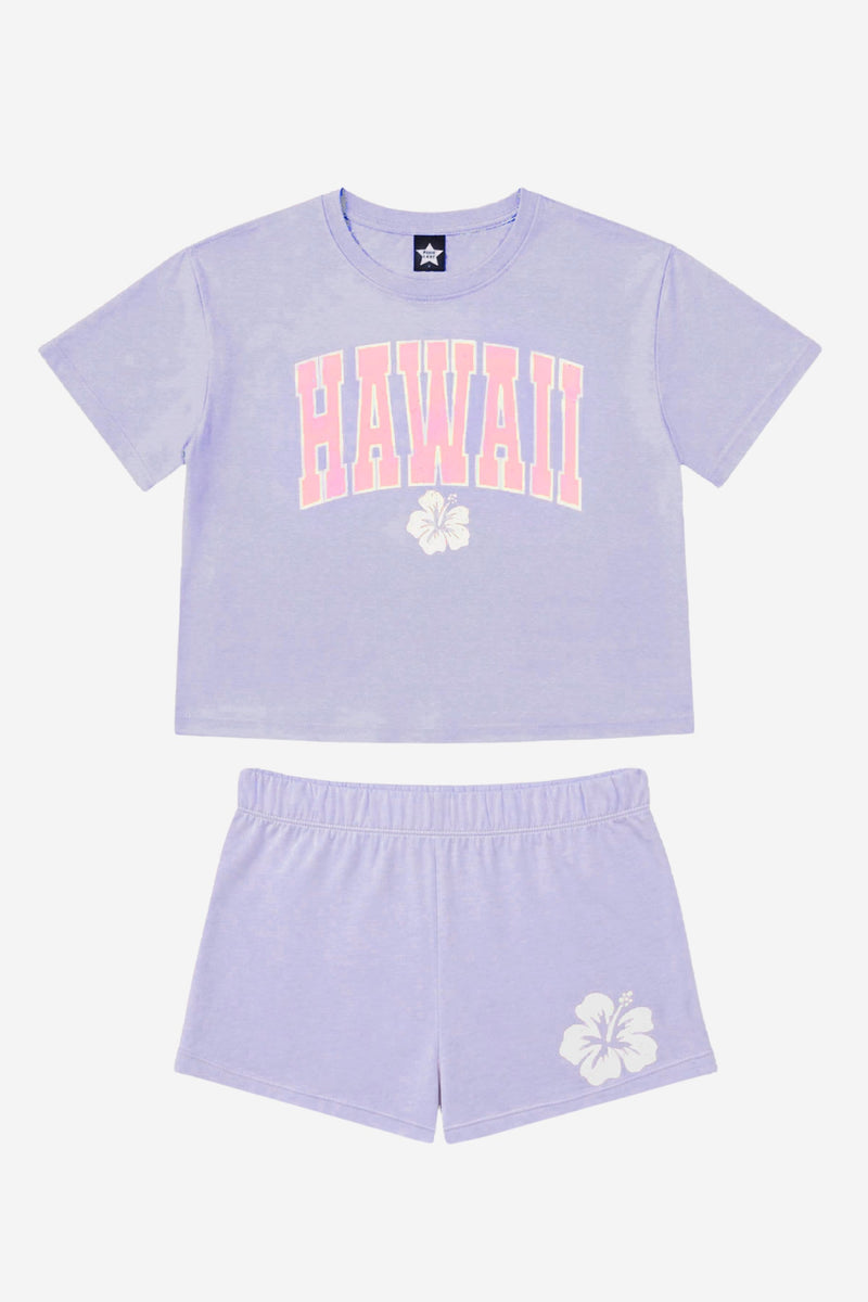 Washed Cotton Easy Tee & Dolphin Short Set - Lilac Hawaii - NEW!