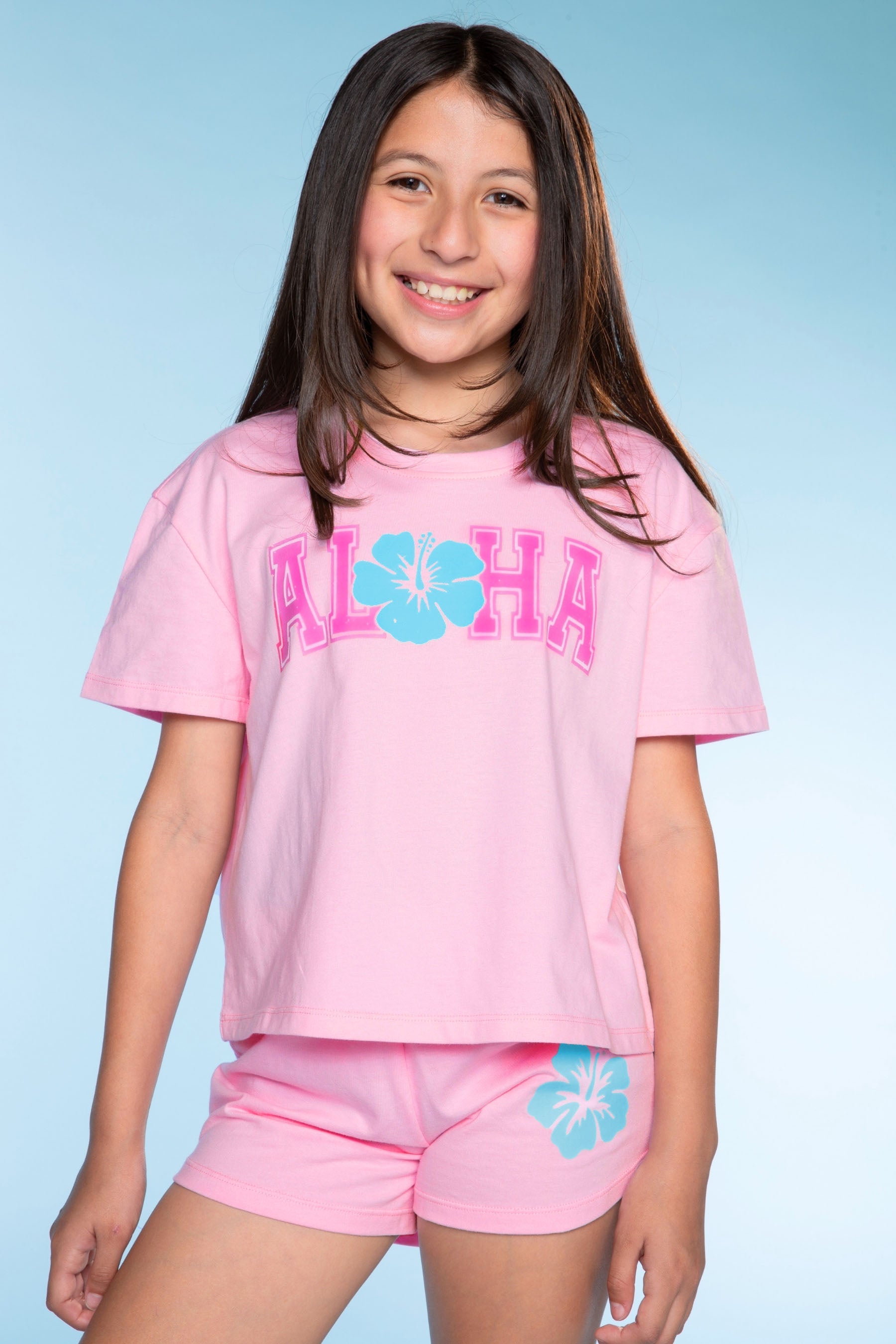 Washed Cotton Easy Tee & Dolphin Short Set - Lilac Hawaii - NEW!