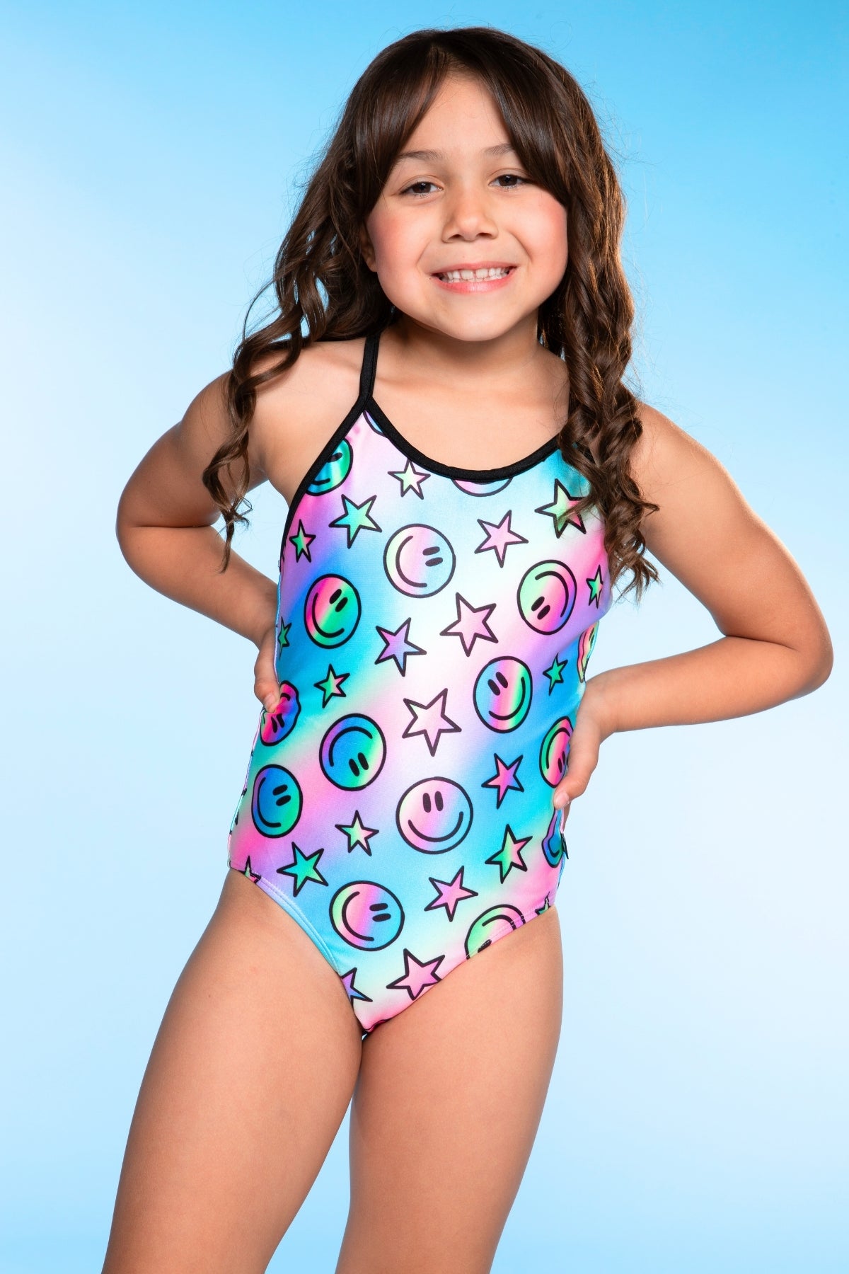 2 Pack - Strappy One Piece Swimsuit - Vintage Denim Graffiti  Elements | Pink Bleach Tie Dye