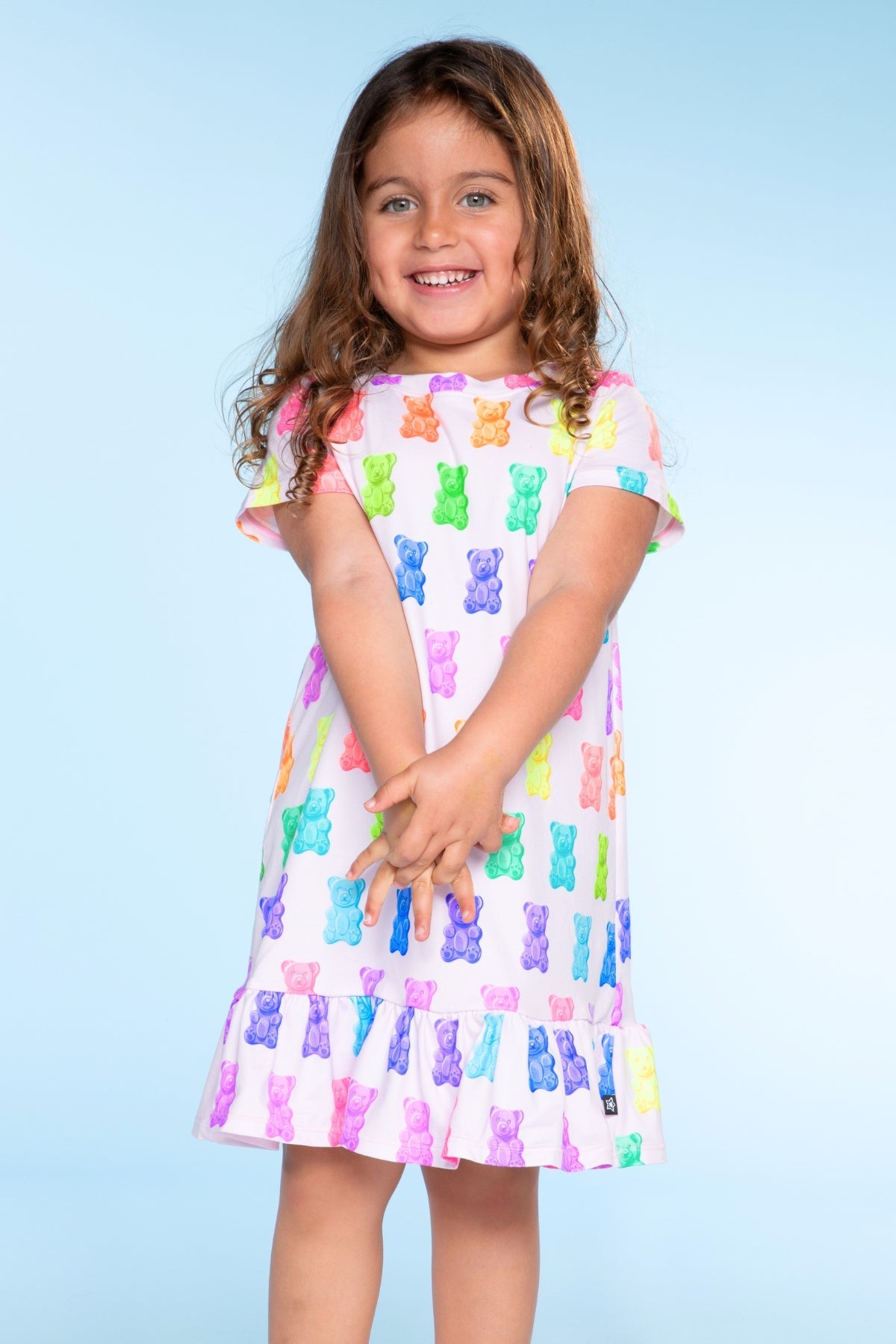 Simply Soft Short Sleeve Ruffle Lounge Dress - Lilac Rainbow Gummy Bear