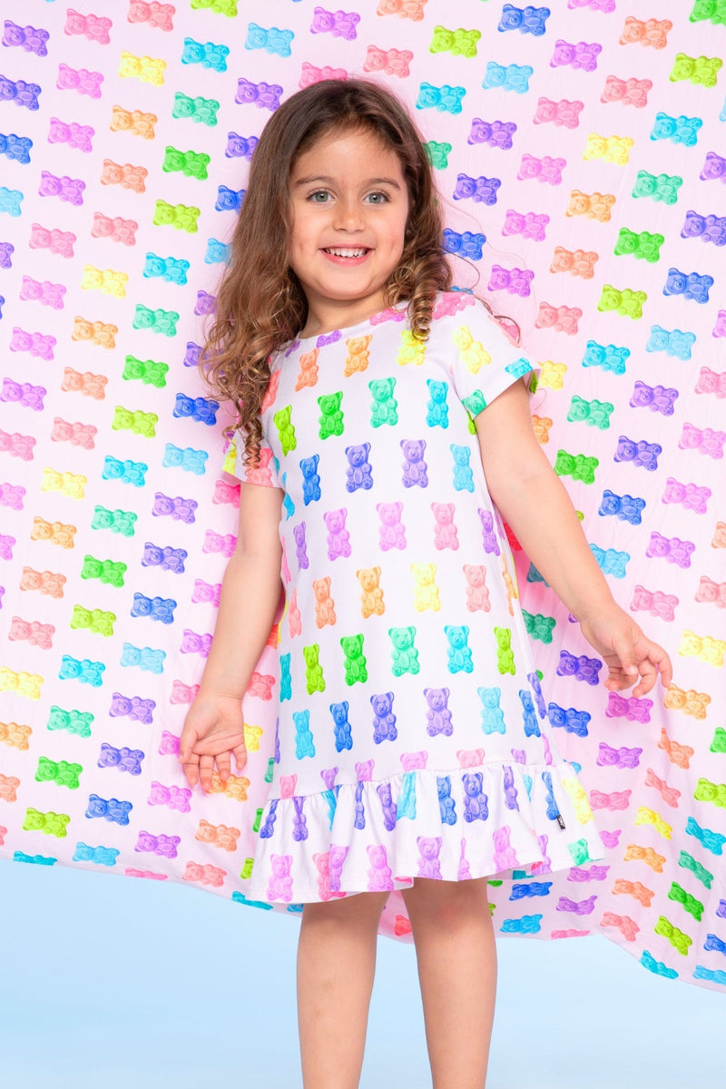 Simply Soft Short Sleeve Ruffle Lounge Dress - Lilac Rainbow Gummy Bear - NEW!