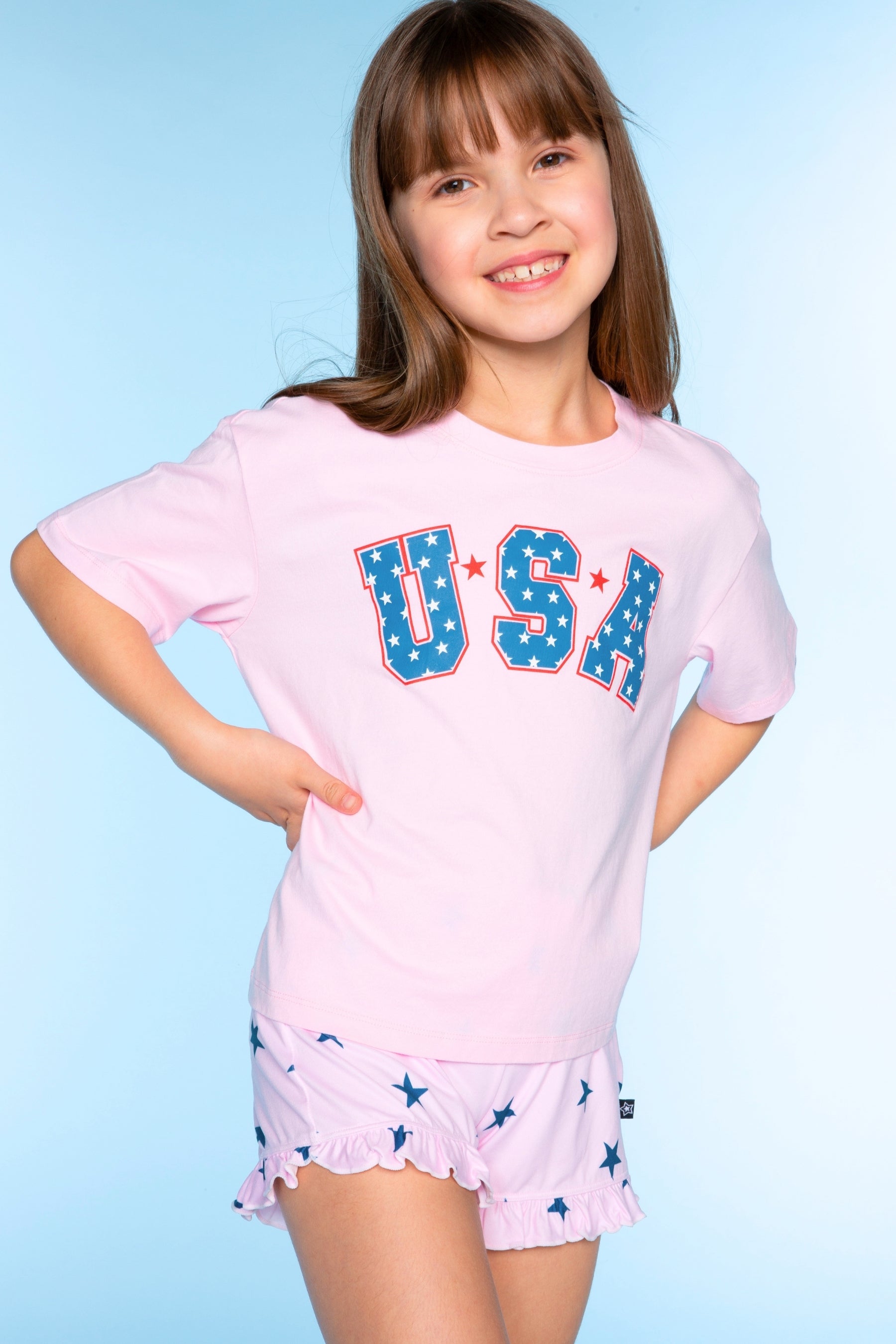 Washed Cotton Drop Shoulder Tee. - Ivory Blue Lemonade