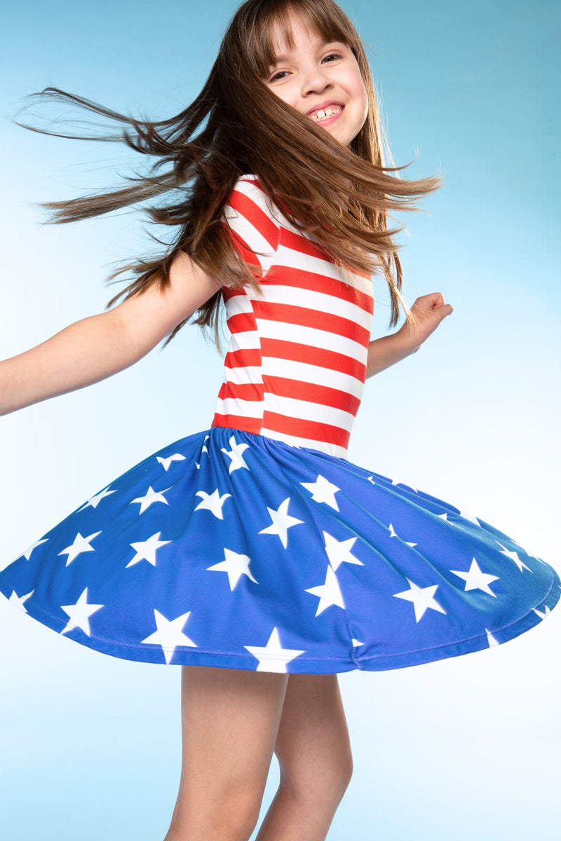 Simply Soft Short Sleeve Be Happy Dress - Red White & Blue Stripe & Stars - NEW!