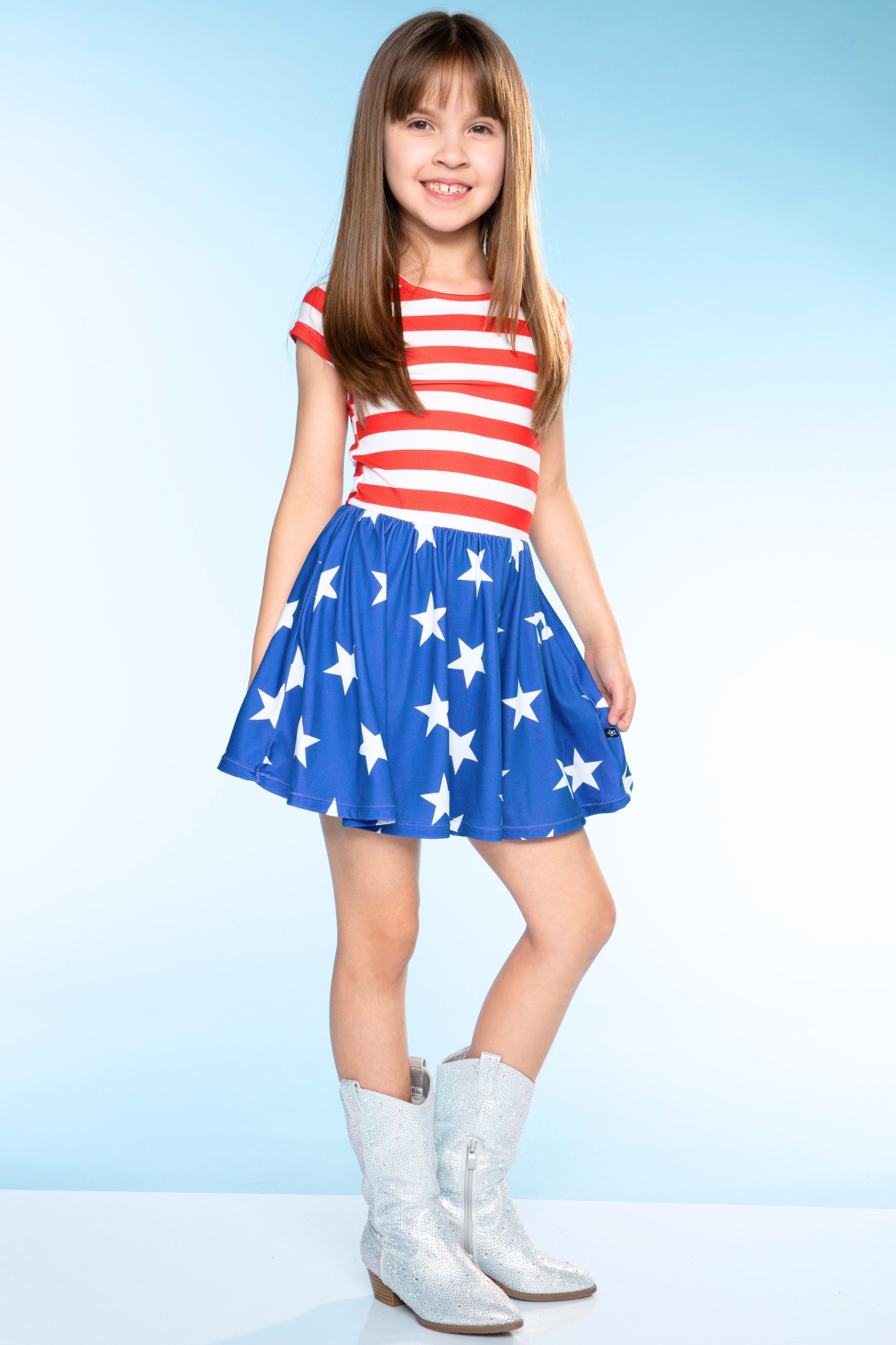Simply Soft Short Sleeve Be Happy Dress - Red White & Blue Stripe & Stars - NEW!