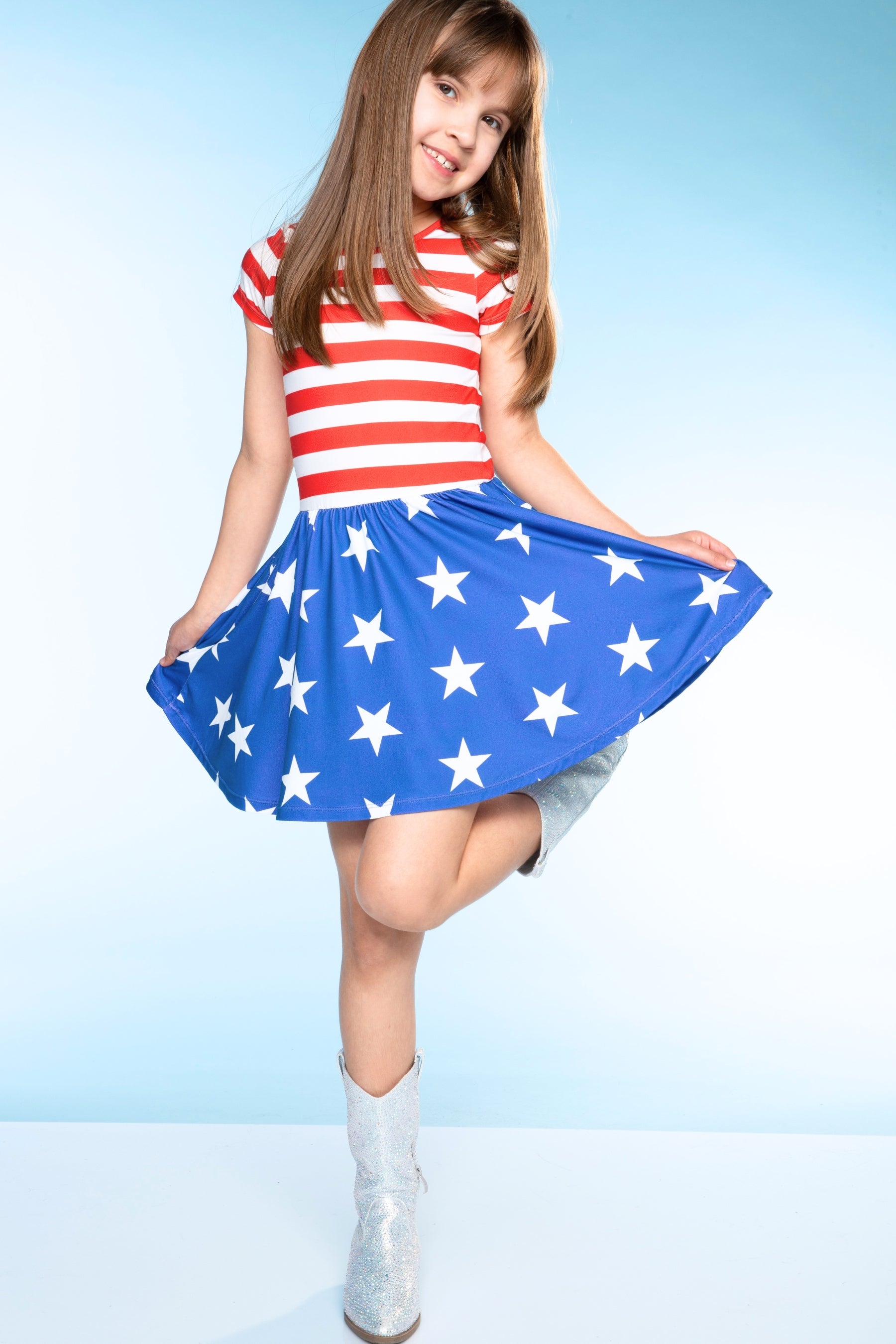 Simply Soft Short Sleeve Be Happy Dress - Red White & Blue Stripe & Stars - NEW!