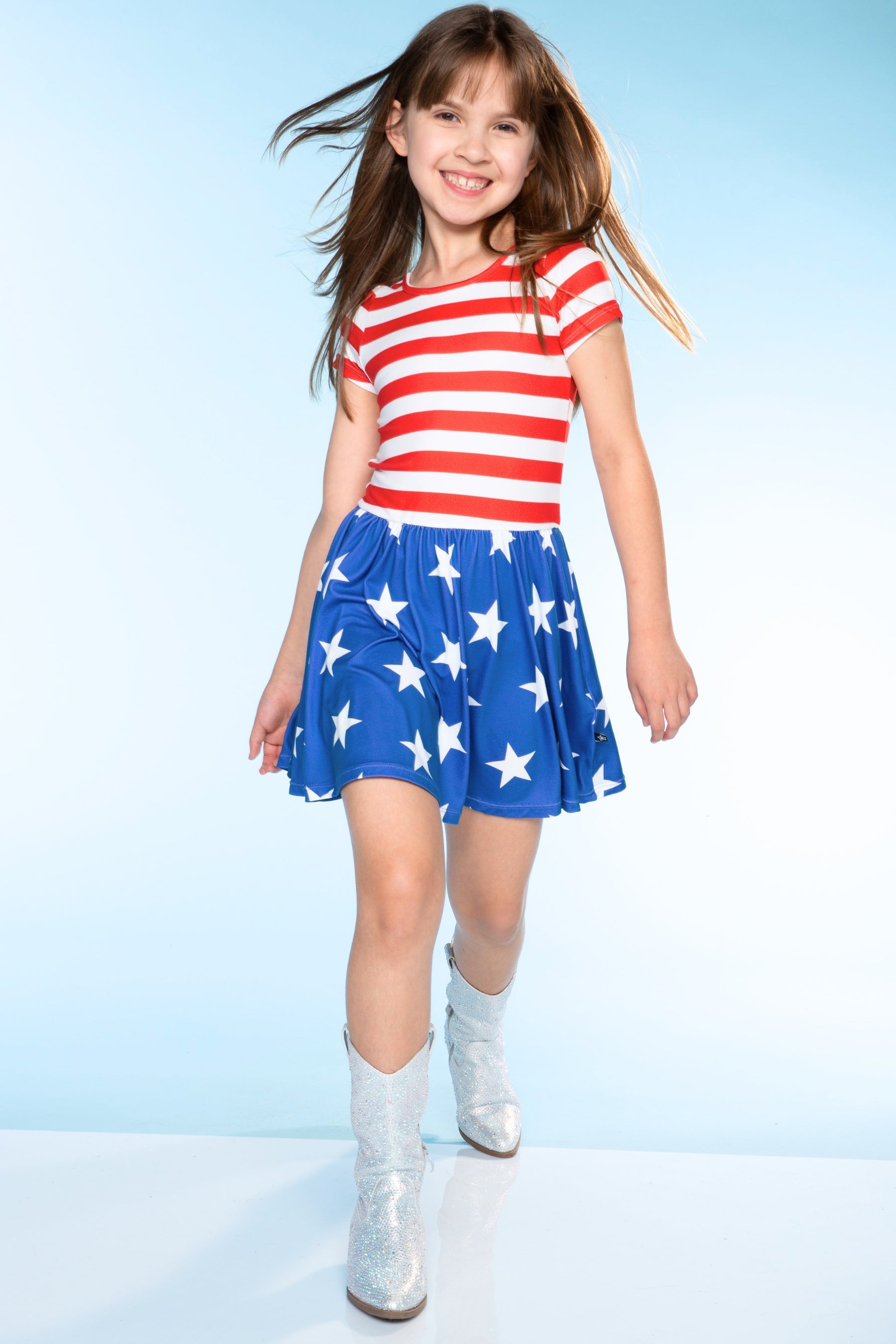 Simply Soft Short Sleeve Be Happy Dress - Red White & Blue Stripe & Stars - NEW!