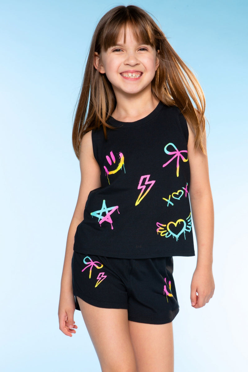 Simply Soft Tank & Dolphin Short Set - Black Rainbow Ombre Icons - NEW!