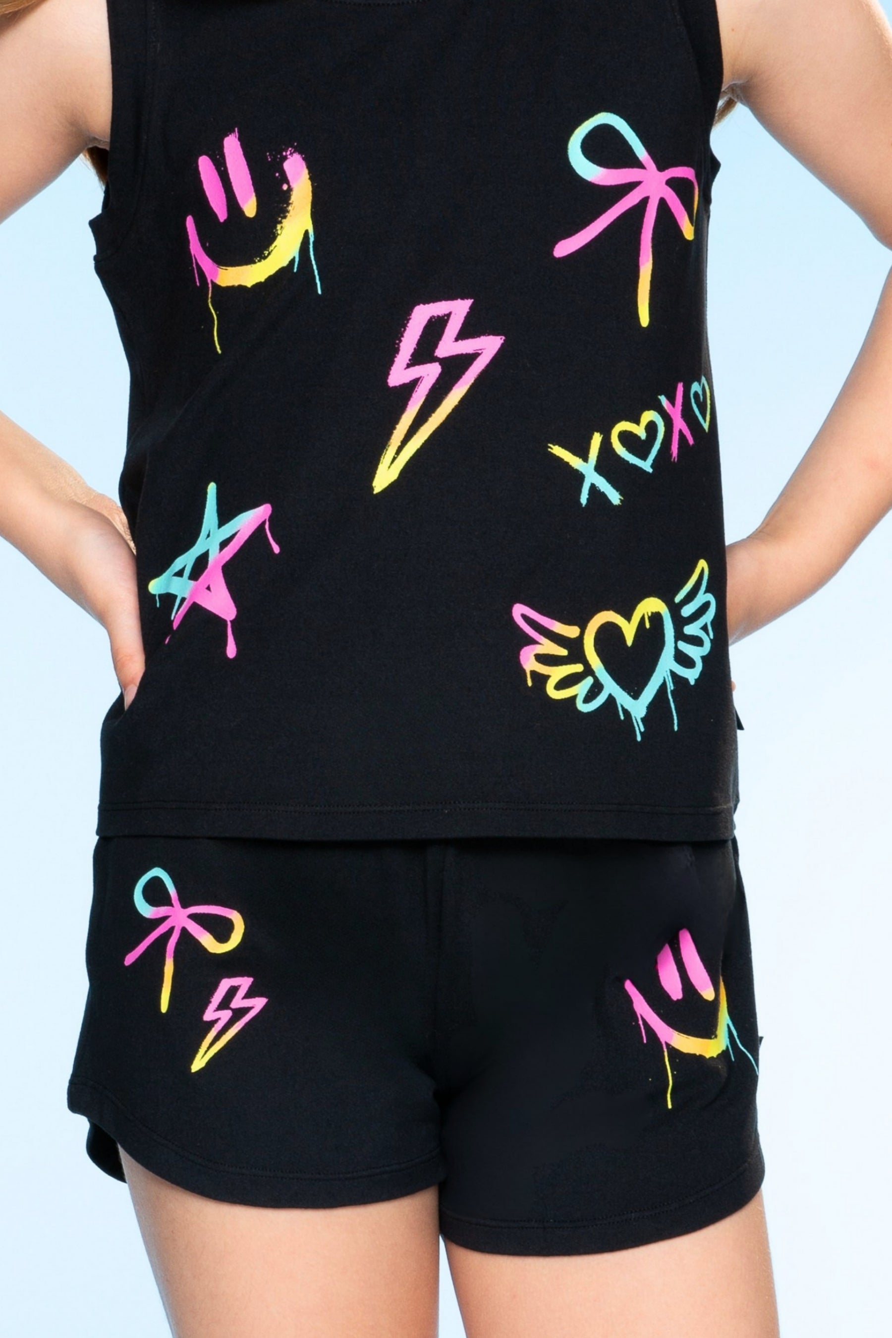 Simply Soft Tank & Dolphin Short Set - Black Rainbow Ombre Icons - NEW!