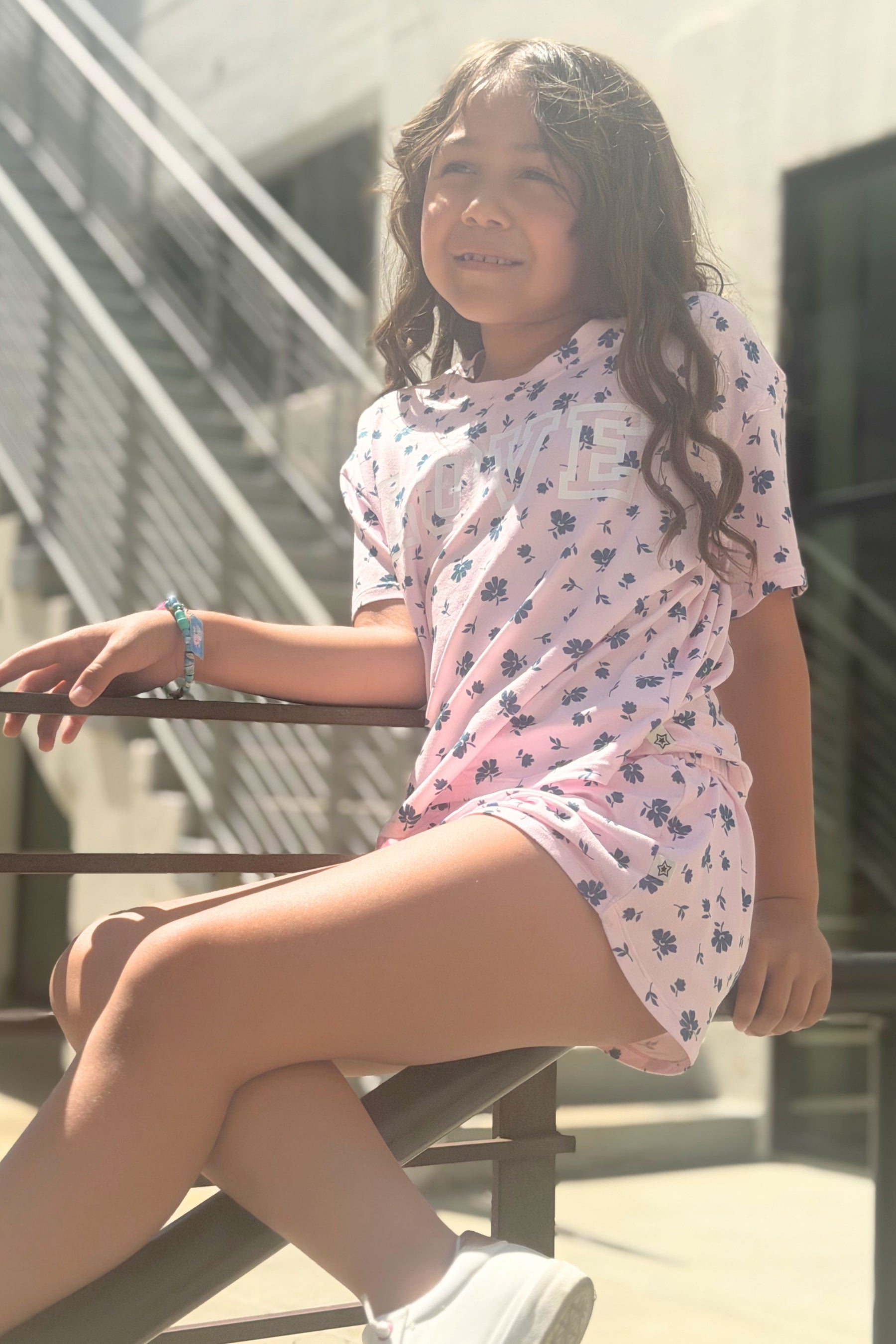 Simply Soft Easy Tee & Dolphin Short Set - Pink Denim Floral Love - NEW!