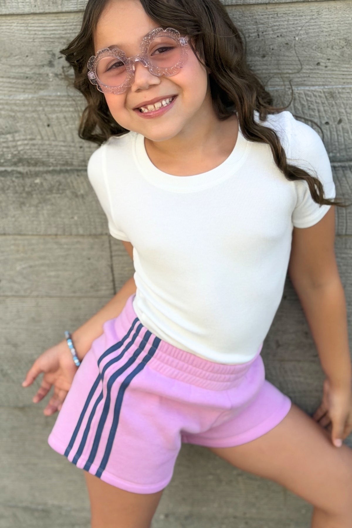 French Terry Smocked Striped Short - Ivory Pink