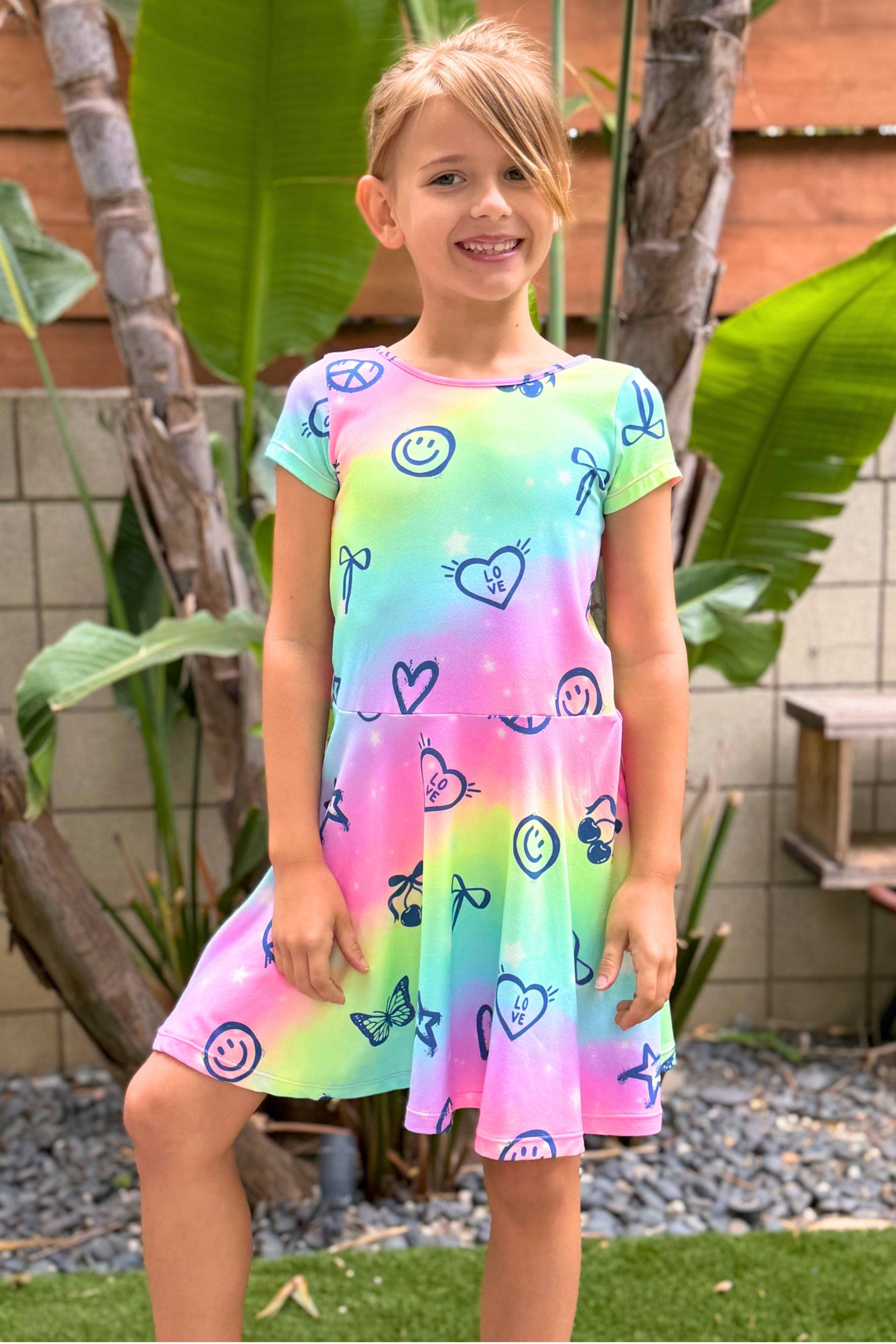 2 Pack SS Skater Dress - Pink Ivory Butterfly | Rainbow Graffiti Elements - NEW!