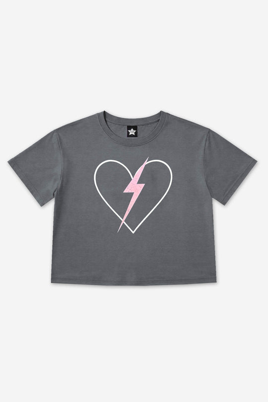 Washed Cotton Drop Shoulder Tee in Charcoal Heart Bolt
