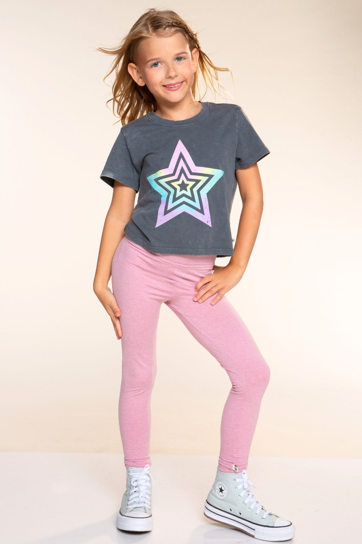 Vintaged Washed Cotton Easy Tee - Charcoal Rainbow Star - NEW!