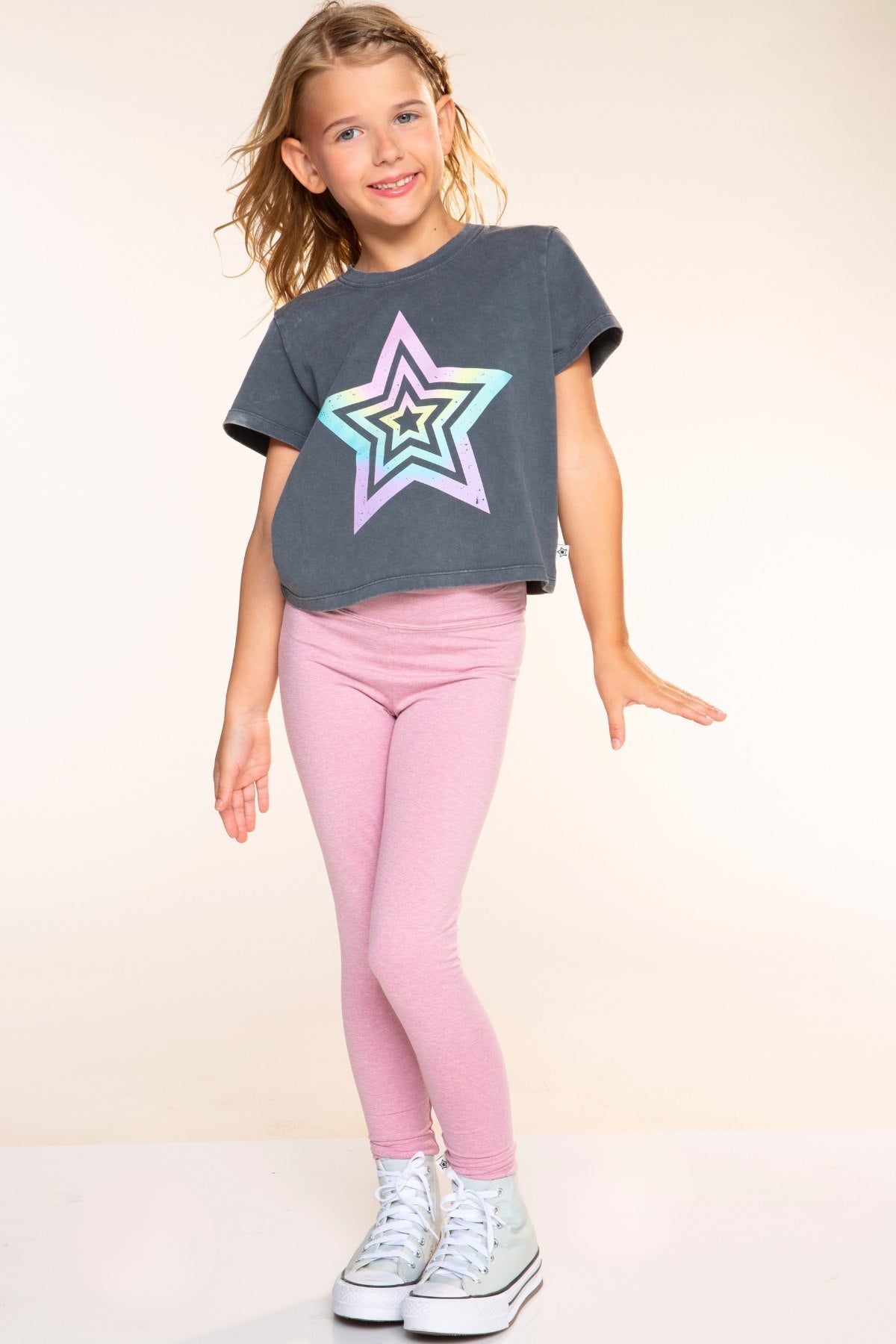 Vintaged Washed Cotton Easy Tee - Charcoal Rainbow Star - NEW!