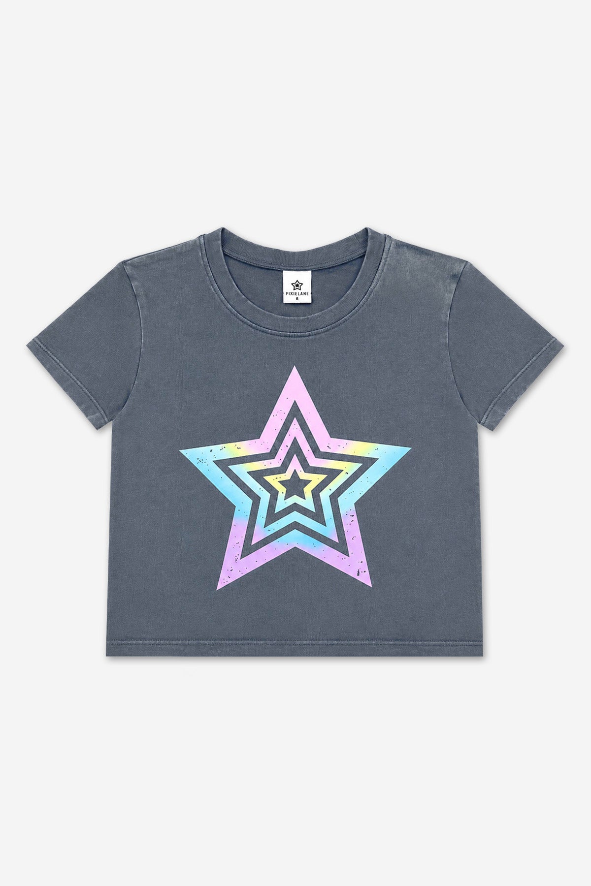 Vintaged Washed Cotton Easy Tee - Charcoal Rainbow Star - NEW!